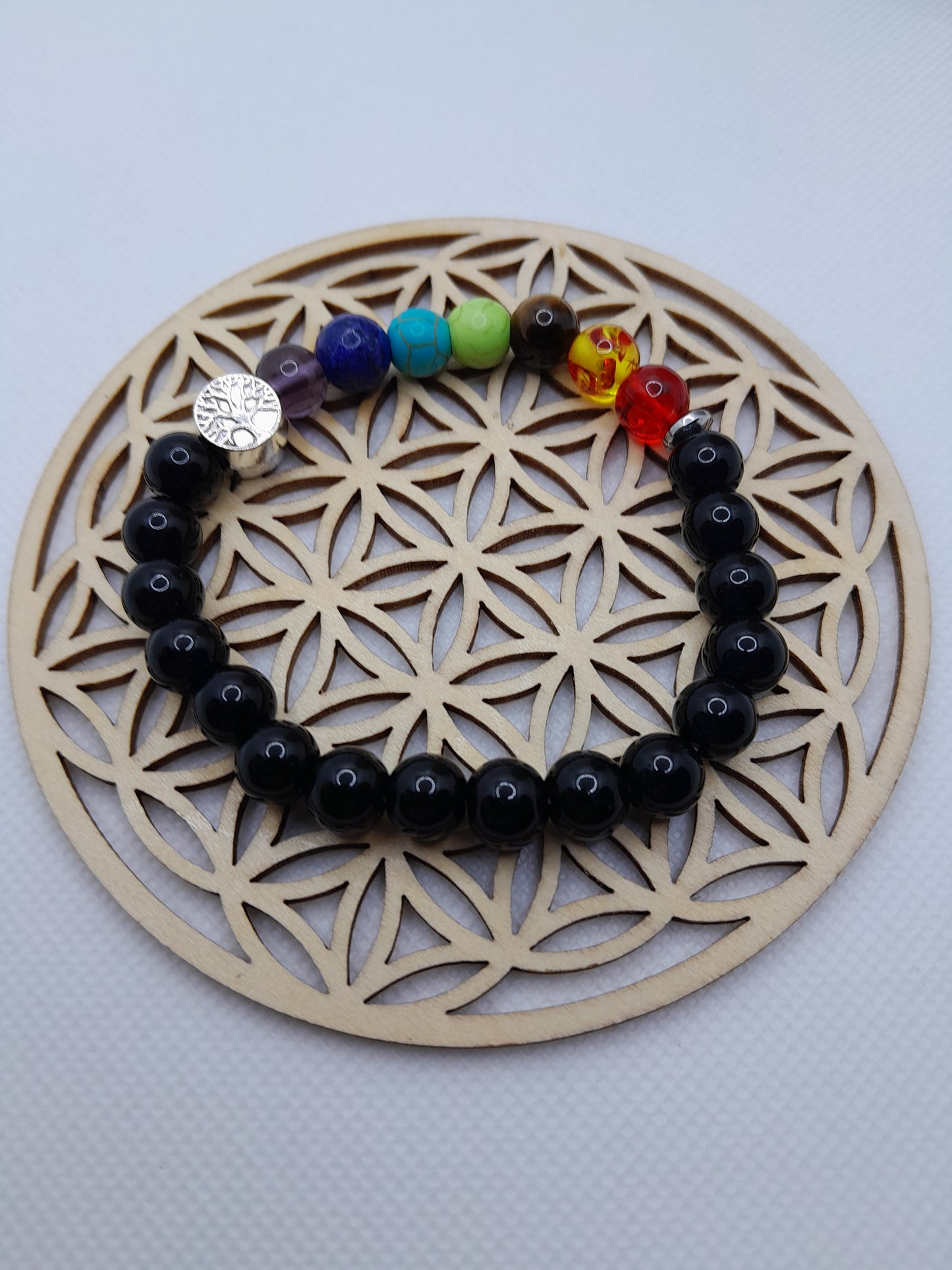 Bracelet en Pierre Naturelle - 7 Chakras / Onyx / Arbre de Vie