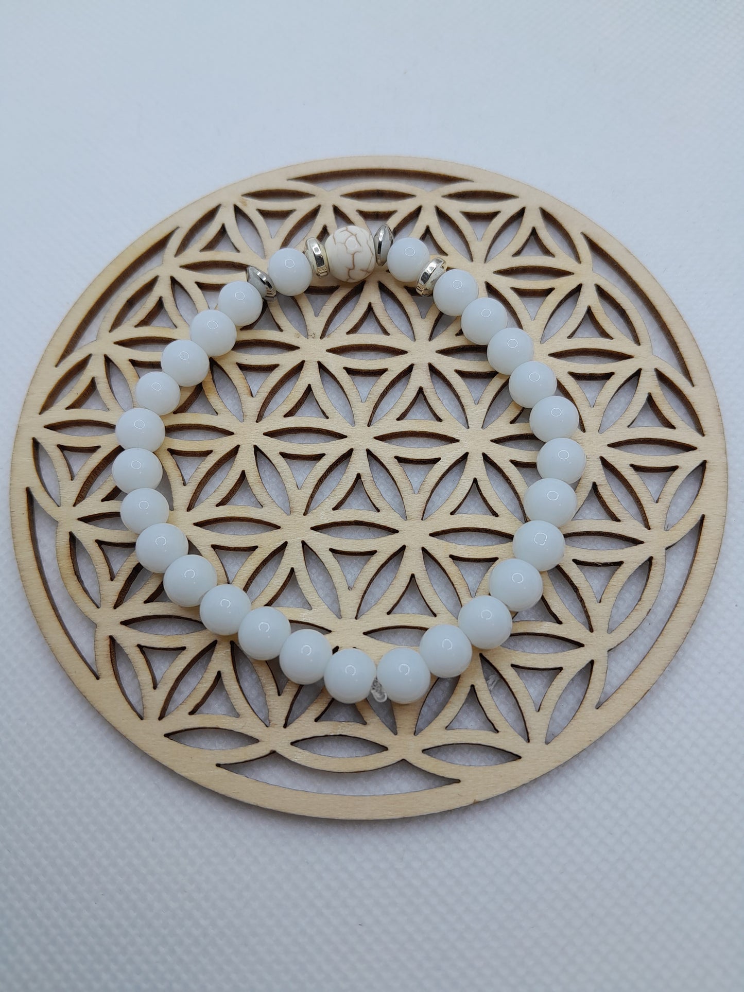 Bracelet en Pierre Naturelle - Jade blanc / Howlite
