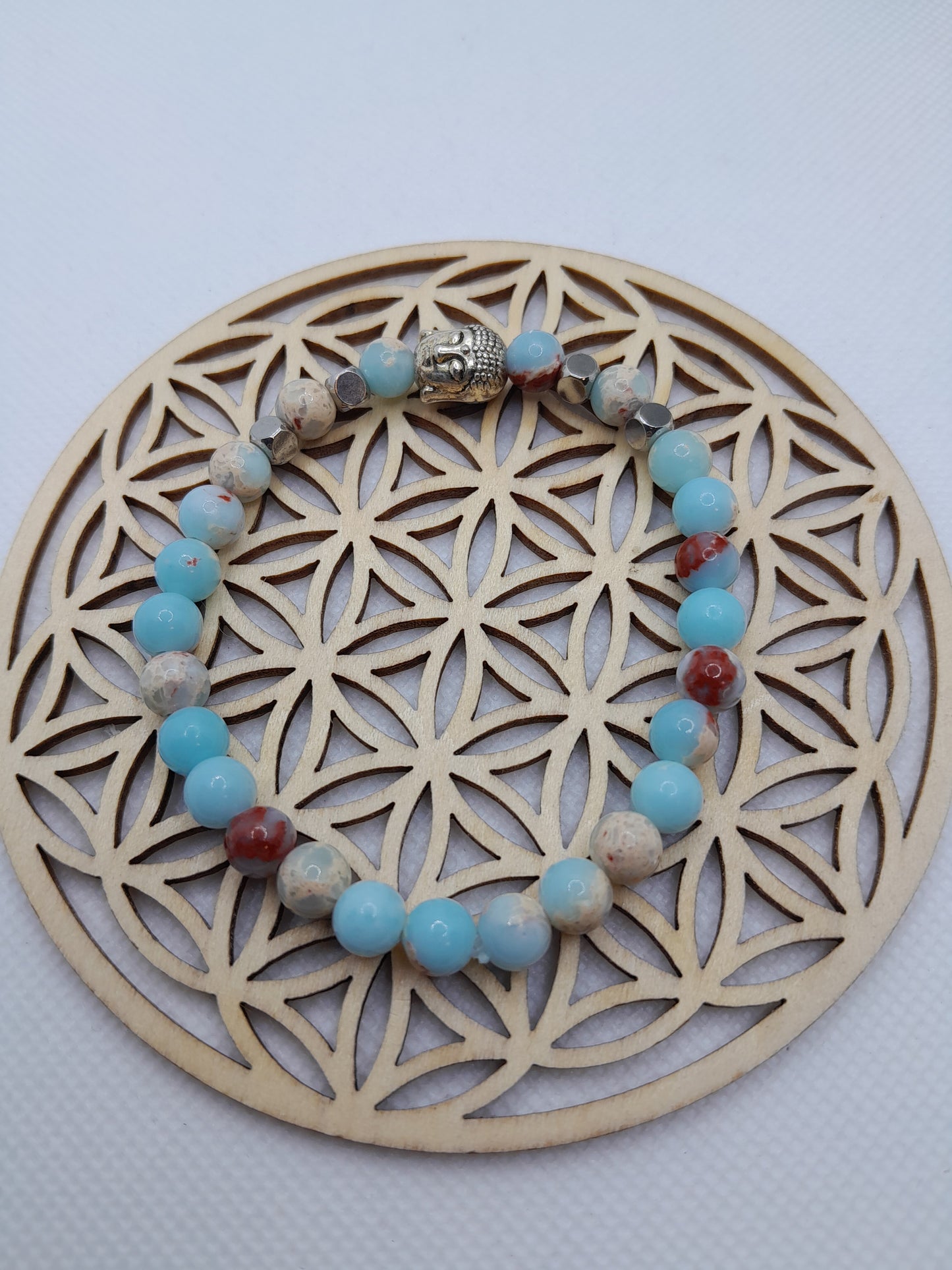 Bracelet en Pierre Naturelle - Jaspe impérial mer des sédiments / Avec bouddha