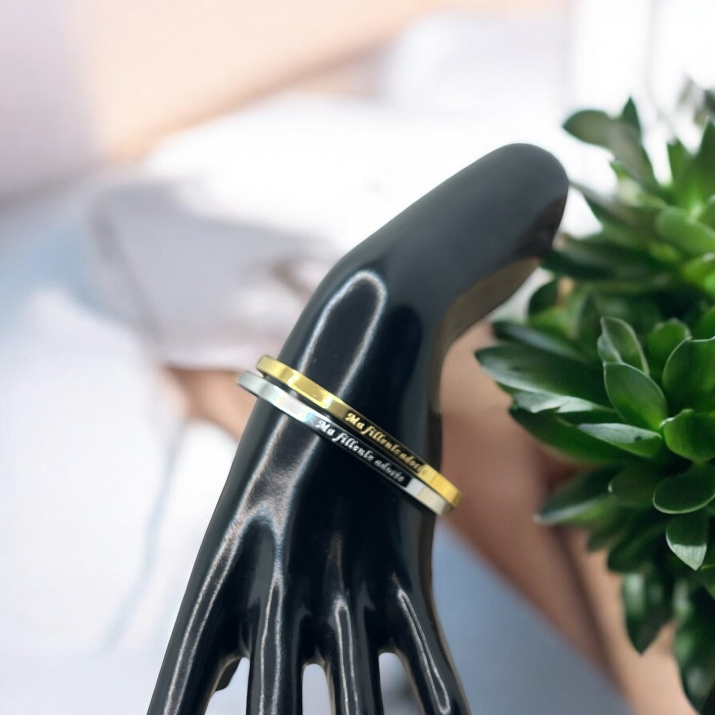 Bracelet Jonc à message ( Ma filleule Adorée ) Acier inoxydable Doré ou en Argenté