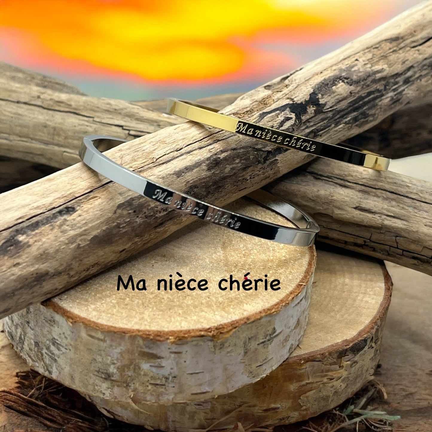 Bracelet Jonc à message ( Ma nièce Chérie ) Acier inoxydable doré ou en argenté