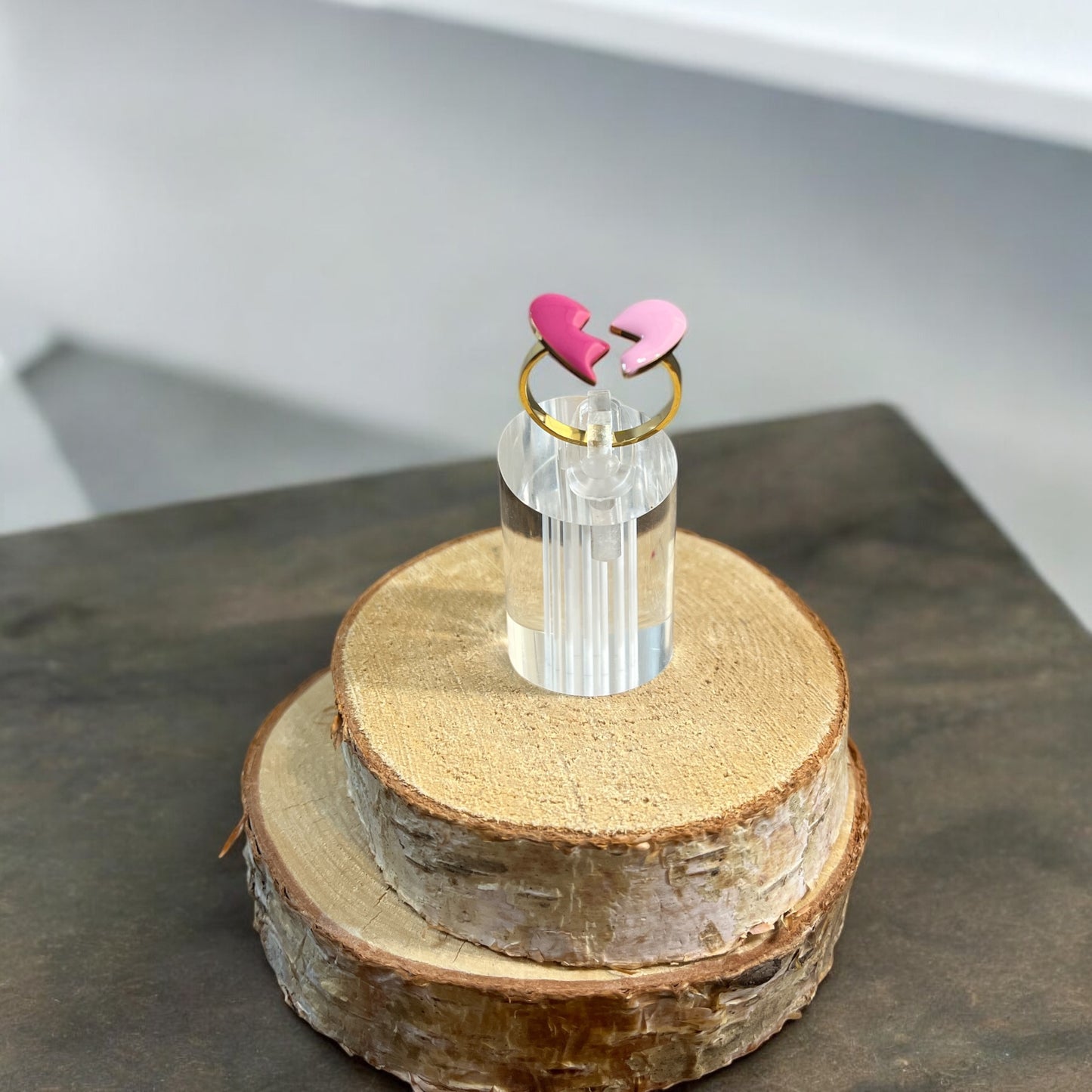 Bague femme réglable très chic mode avec ces 2 nuances de rose - Acier inoxydable doré