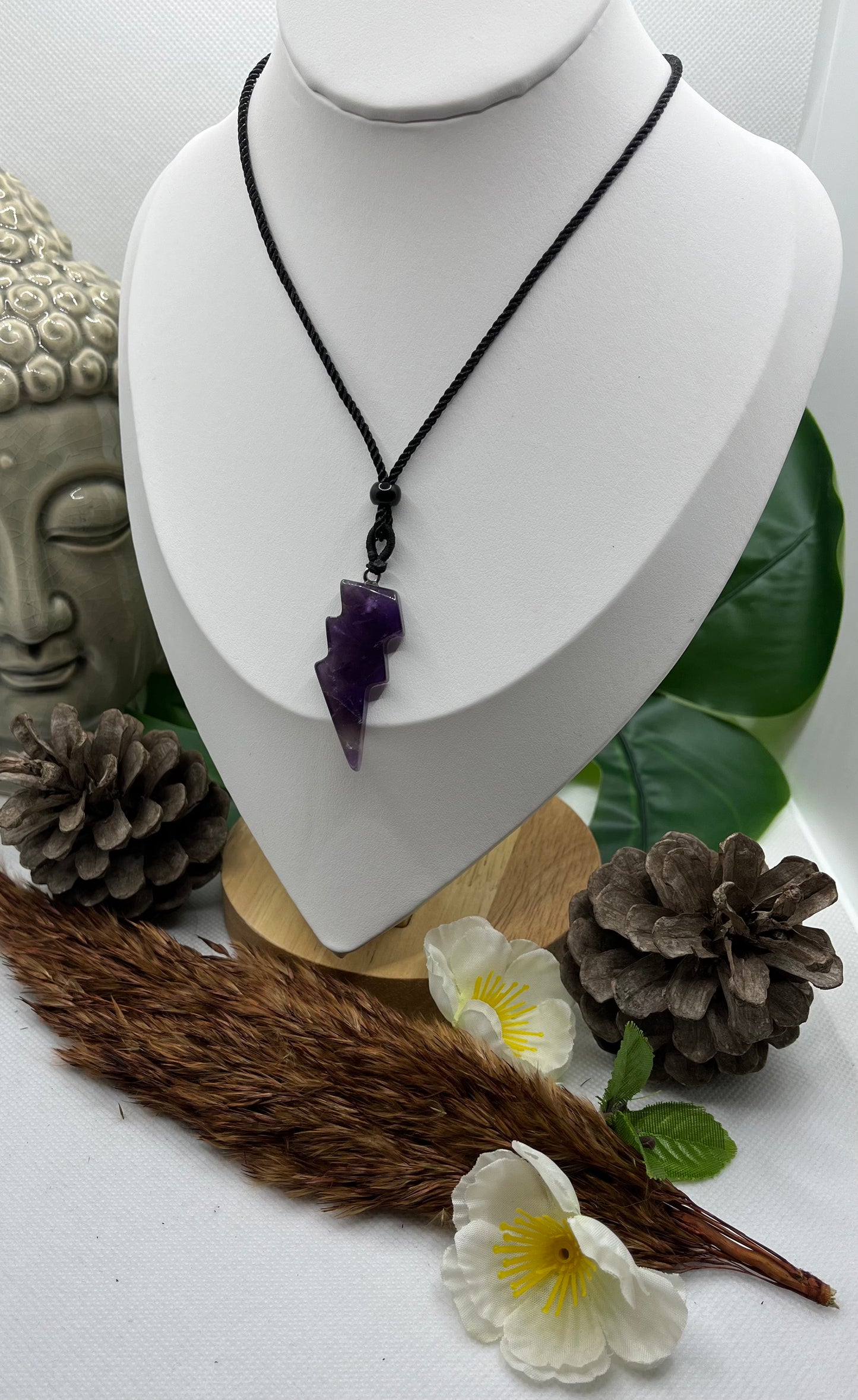 Collier sur Cordon réglable - Pendentif éclaire en Pierre Naturelle Améthyste