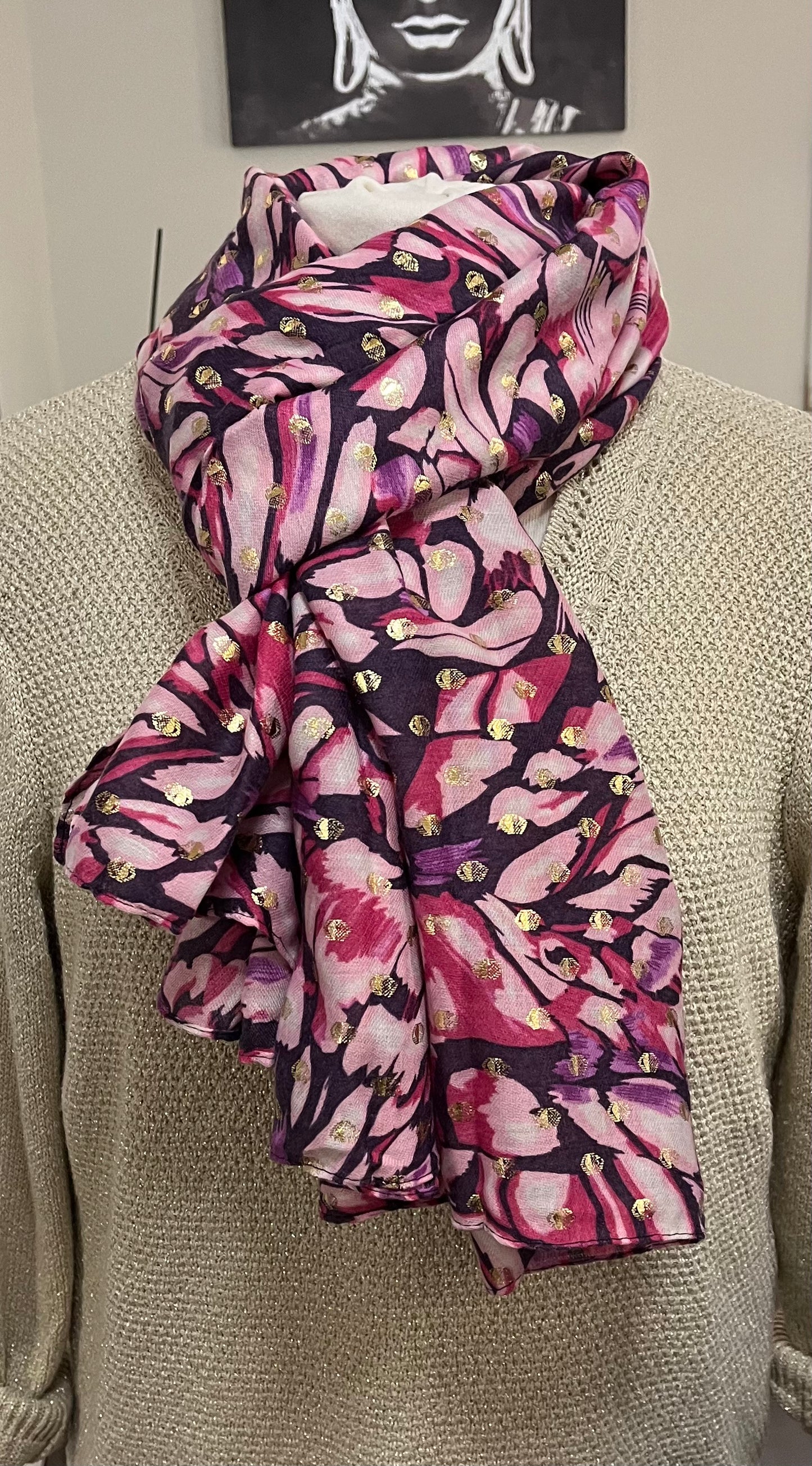 Foulard Femme doux - Rose - violet et touche de doré