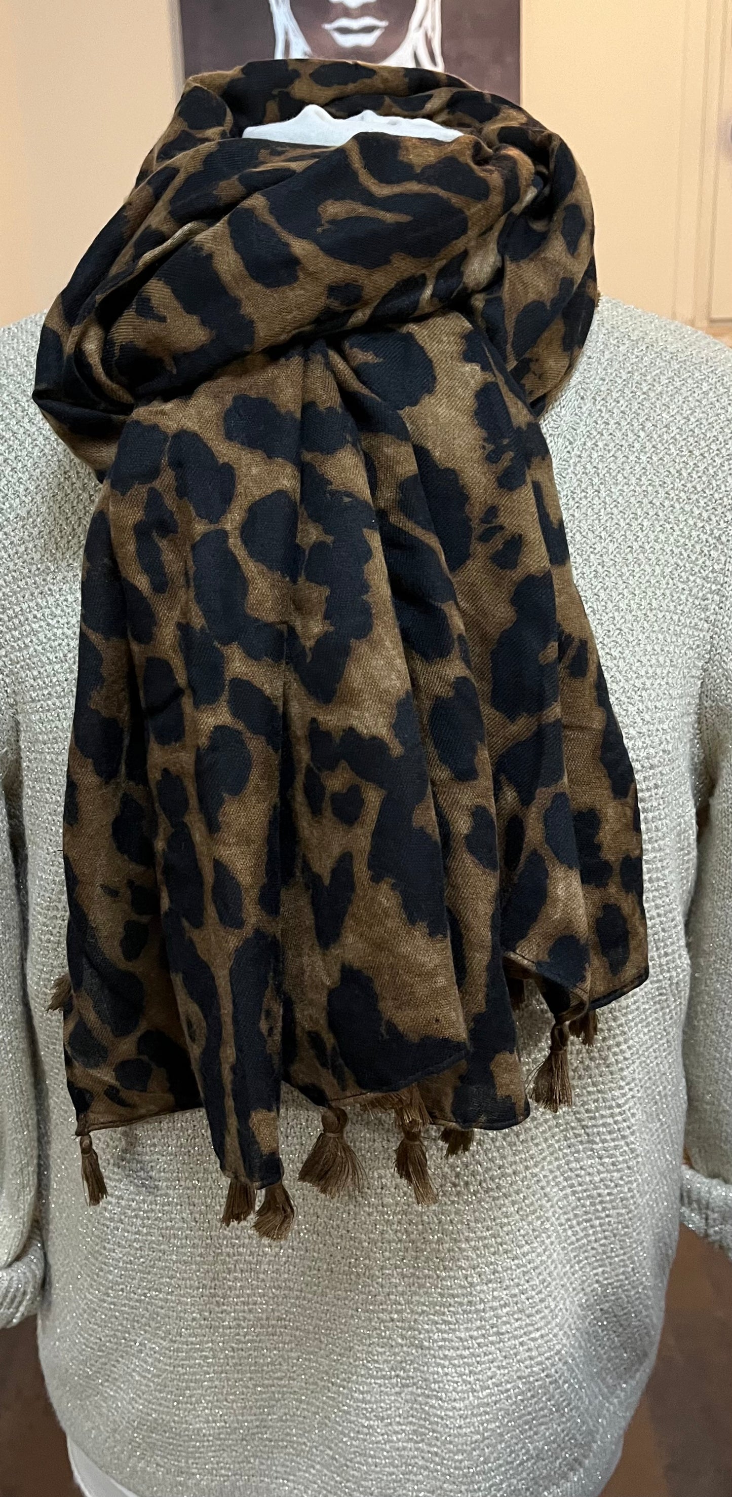 Foulard tendance doux Femme Léopard de Couleur Noir - Marron