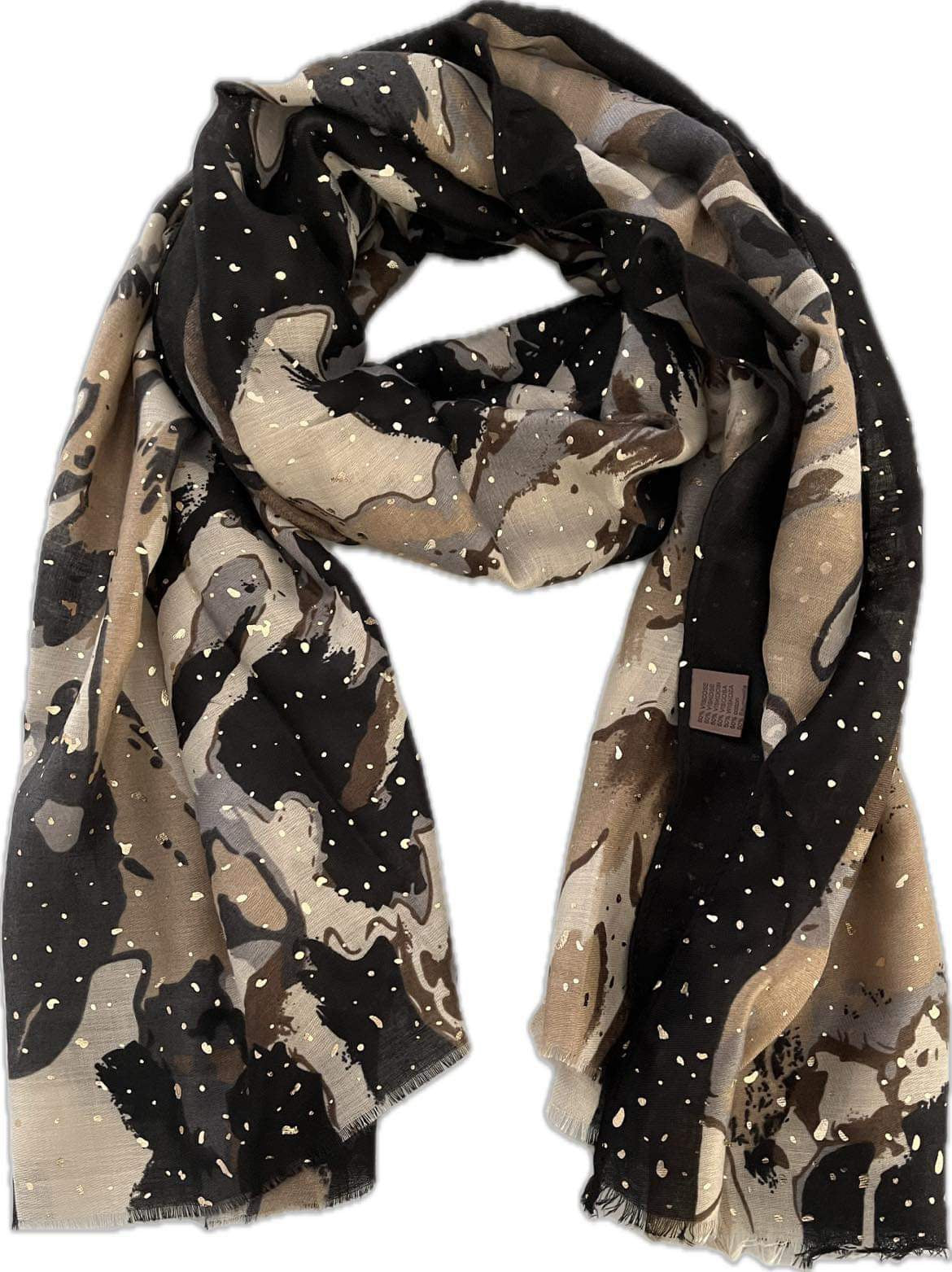 Foulard Chaleureux et Chic Femme - Noir - Taupe - écru et ses points de doré
