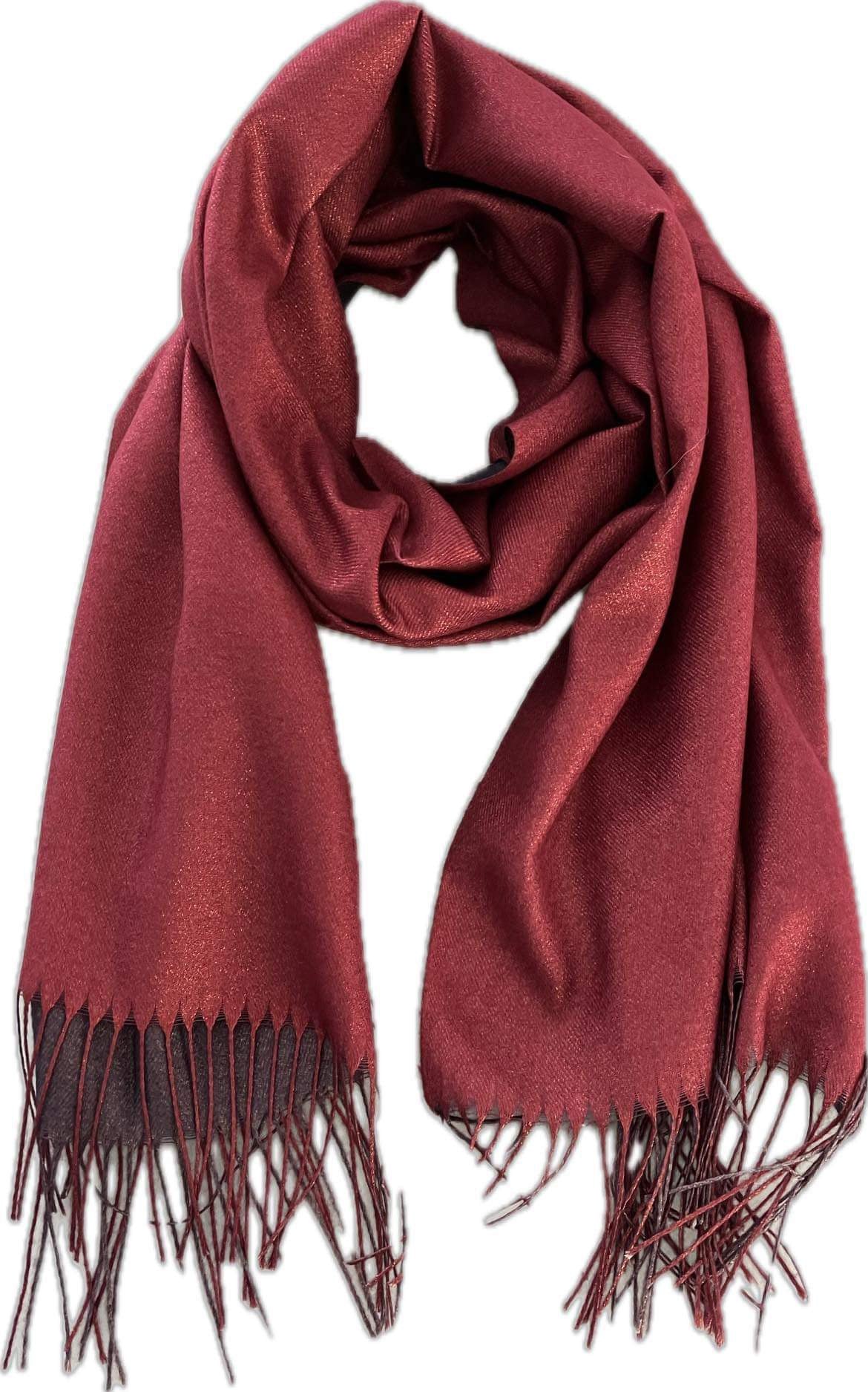Foulard Femme Chic et Chaleureux avec ses Franges - Rouge Bourgogne et nuances brillant