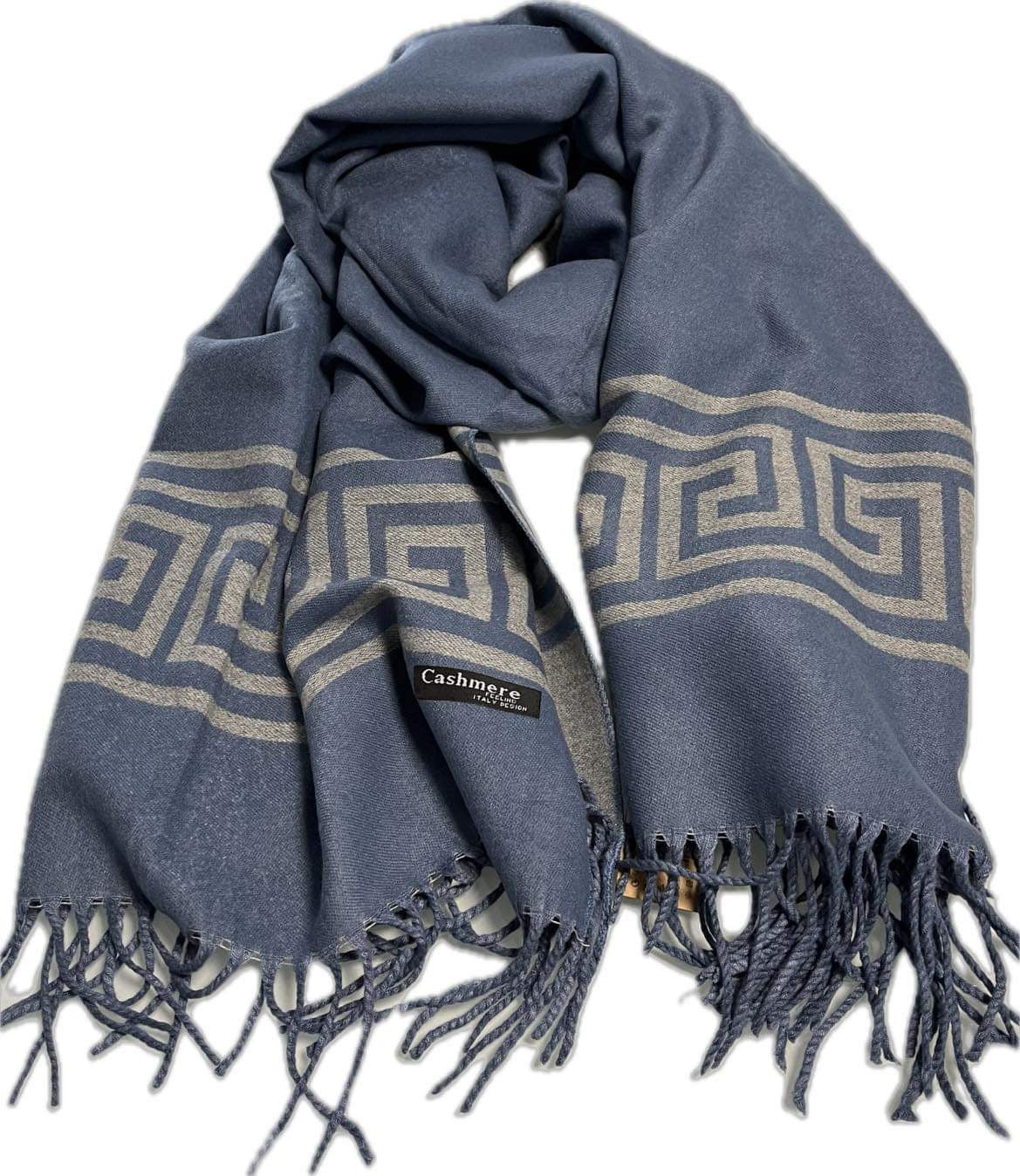 Echarpes Femme texturée au toucher Cachemire à franges de couleur Bleu