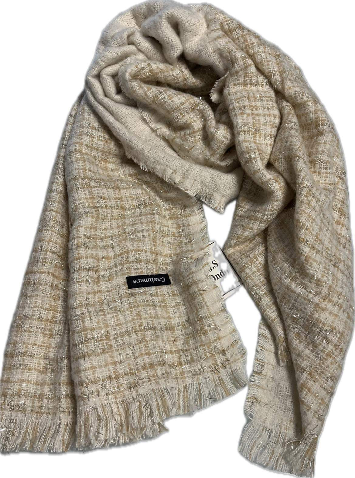 Echarpes Femme texturée au toucher cachemire de couleur écru - beige