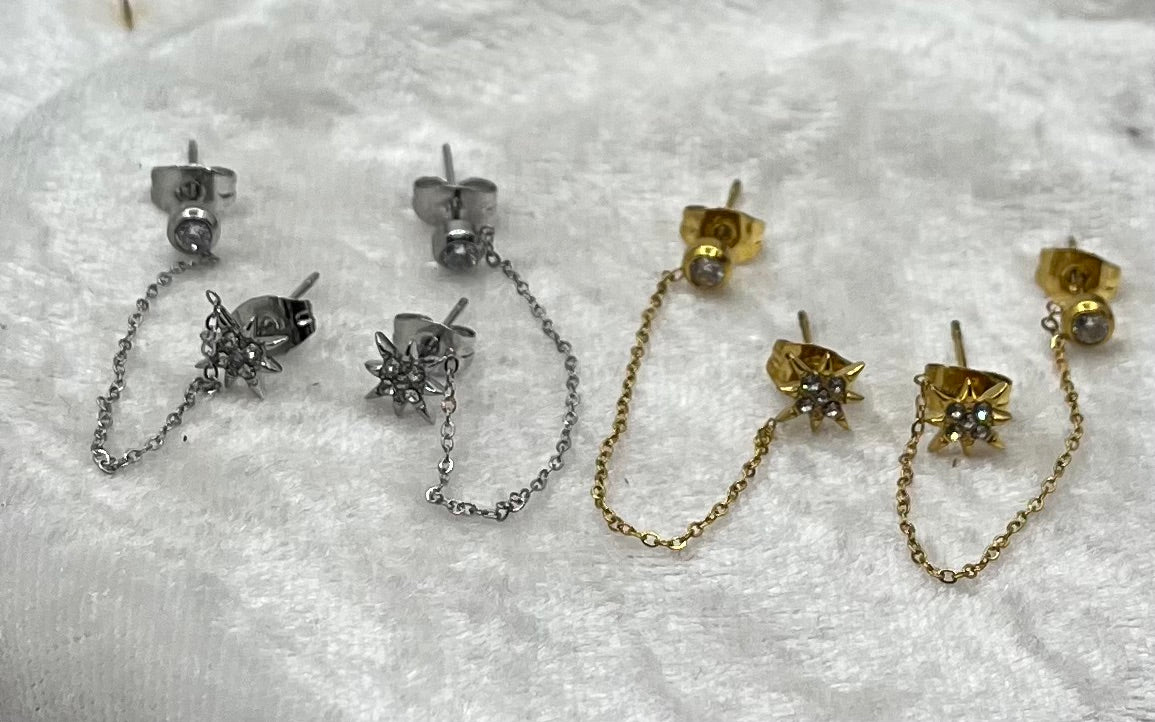 Boucles D'oreilles À Double Trou Créatives Avec Design De Chaîne - Acier Inoxydable