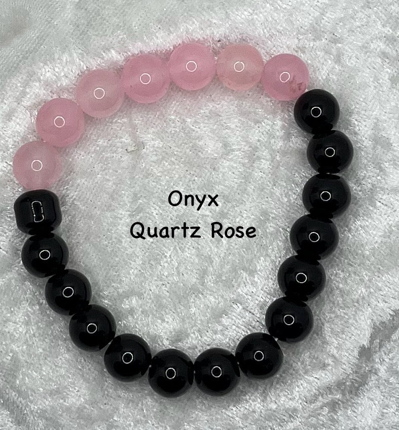 Bracelets Pierres Naturelles (10 mm) - Onyx, Quartz rose