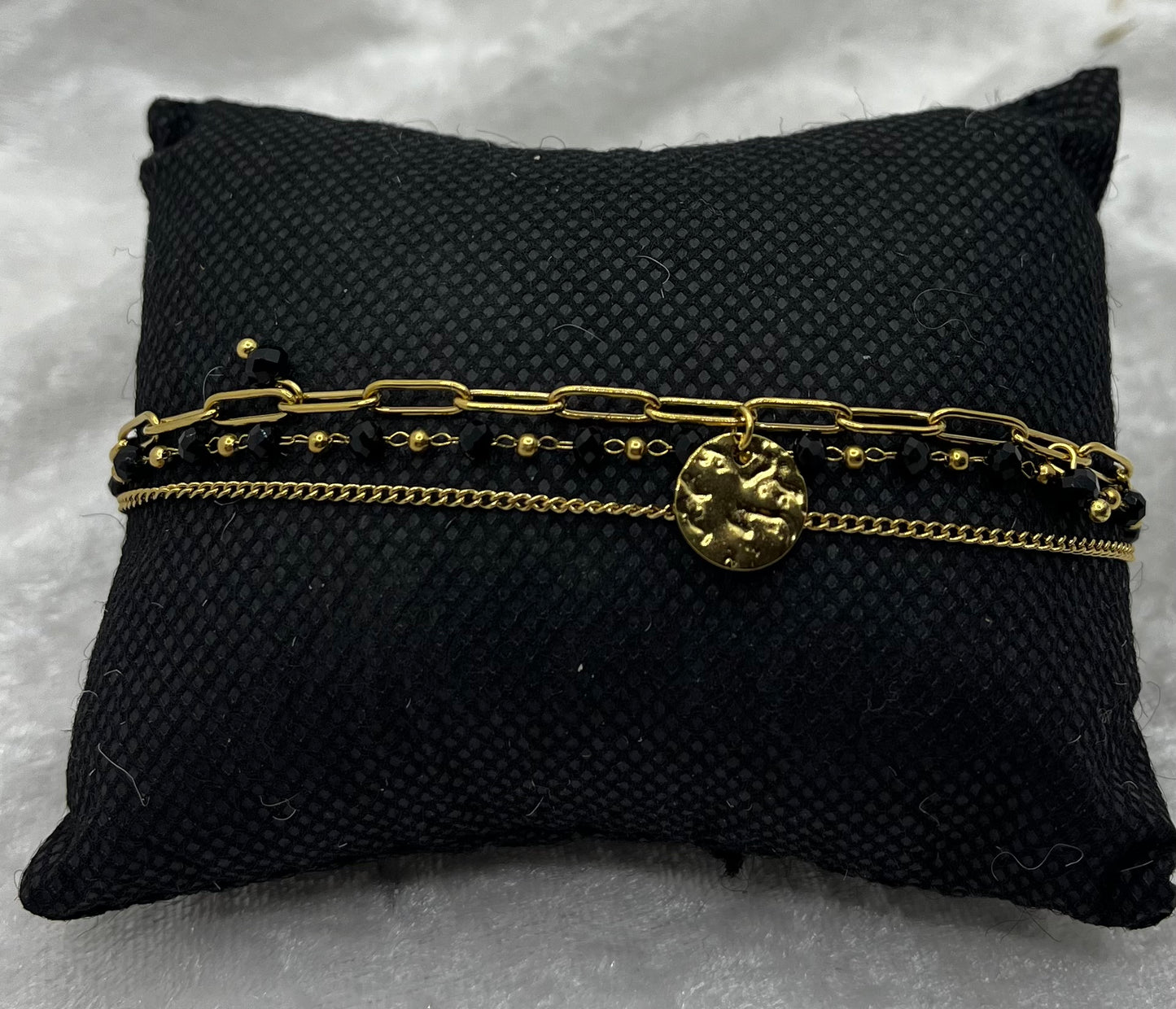 Bracelet Femme 3 Chaines et pendentif très chic Mode - Acier inoxydable doré