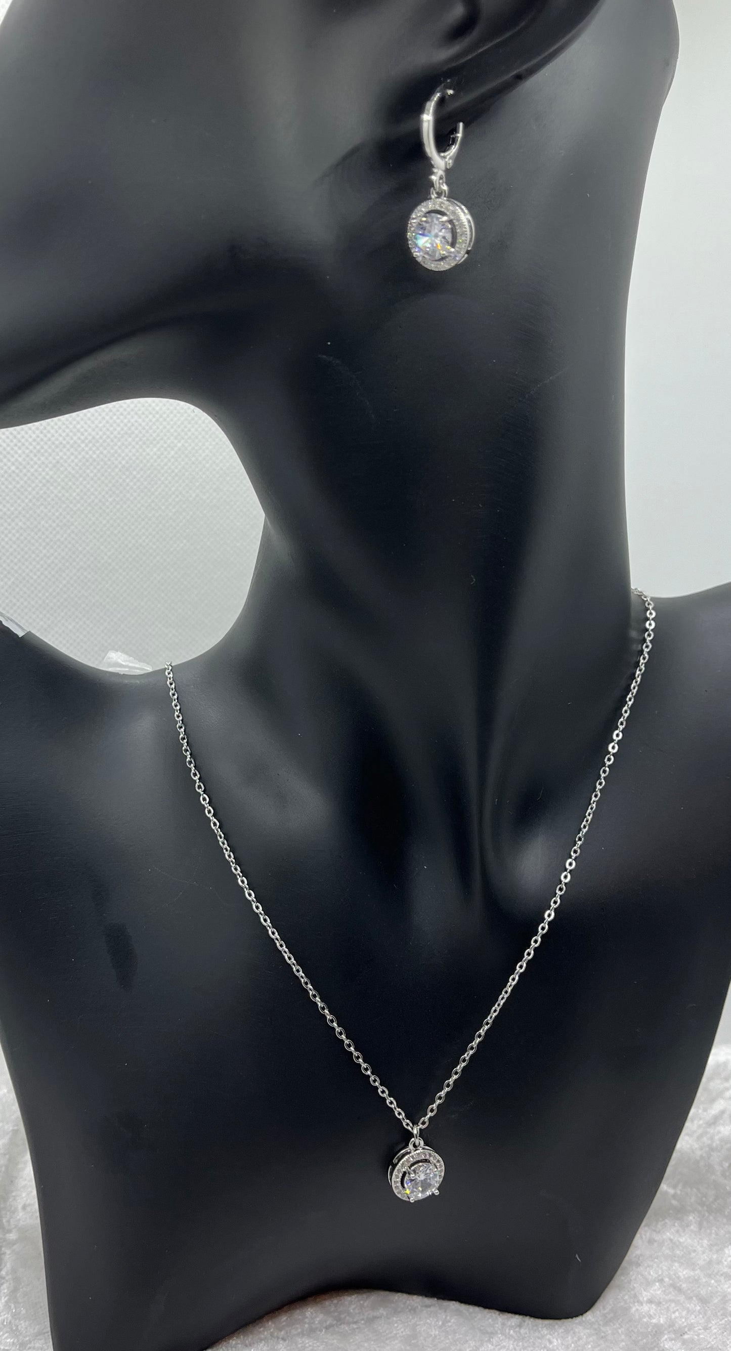Ensemble Bijoux Femme - Collier + Boucles d'oreilles Pendentif Brillant orné de strass - Acier inoxydable Argenté