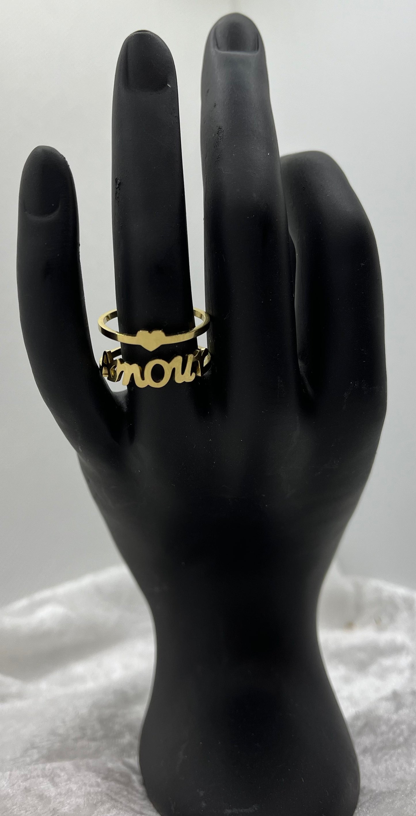 Bague chic en Acier inoxydable ajustable avec inscription Amour - Doré