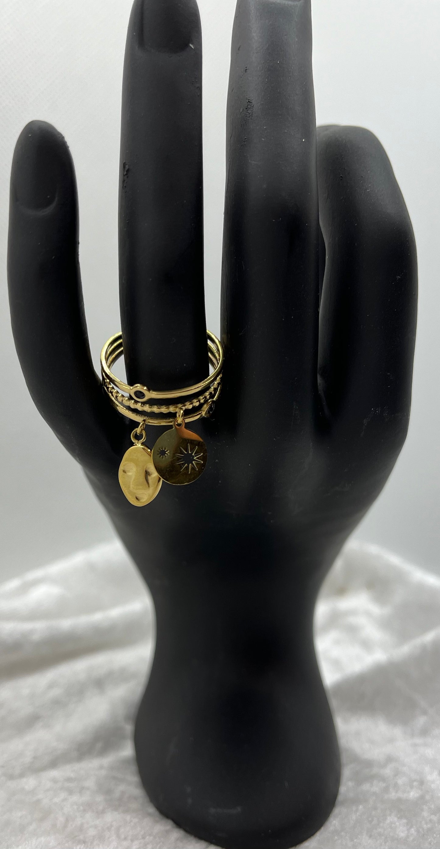 Bague élégante en Acier inoxydable ajustable mode avec 2 pendentifs chic - Doré