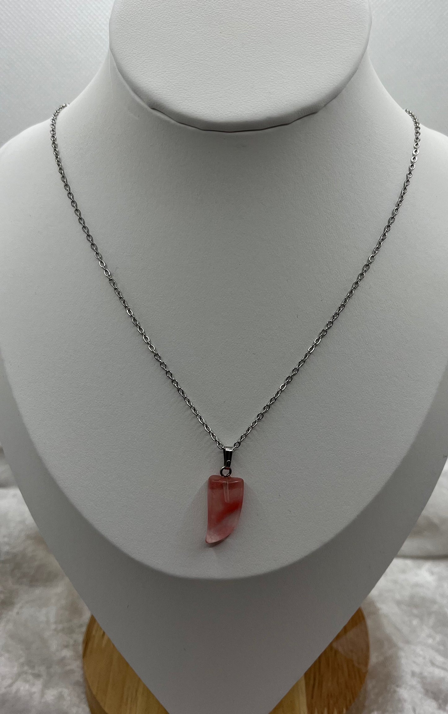 Collier Chaine En Acier inoxydable Argenté - Pendentif pointe en Pierre Naturelle