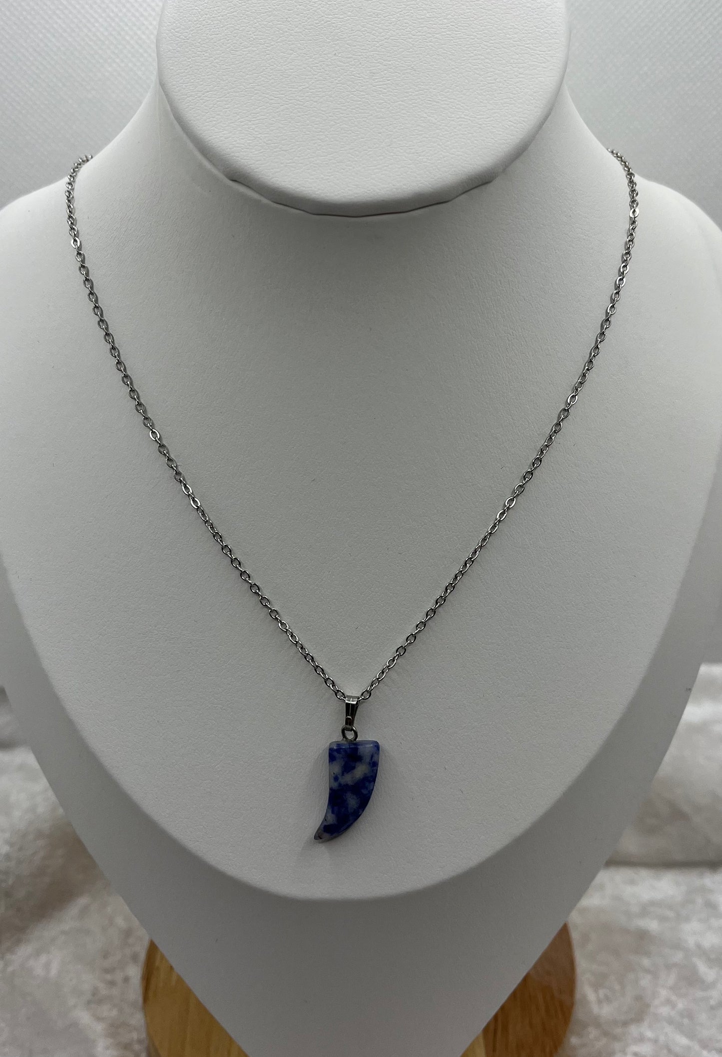 Collier Chaine En Acier inoxydable Argenté - Pendentif pointe en Pierre Naturelle