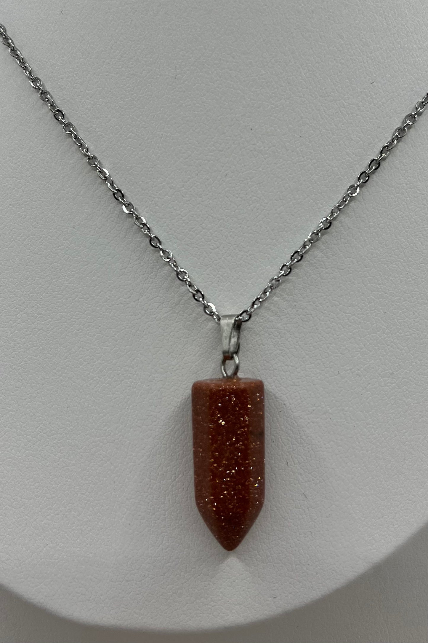 Collier Chaine en Acier Inoxydable Argenté - Pendentif Crayon Pierre naturelle