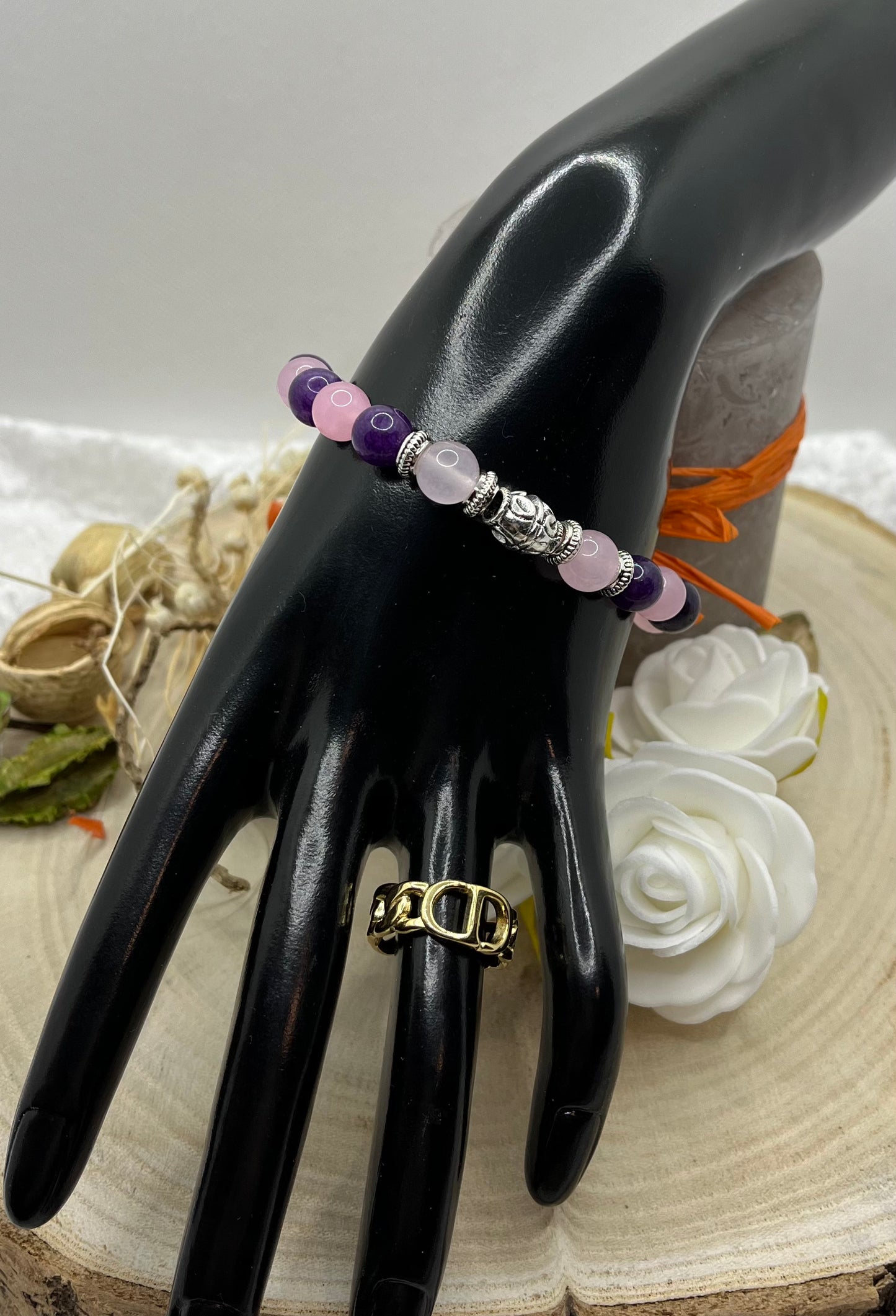 Bracelet " Amour et Spiritualité " en Améthyste et Quartz Rose