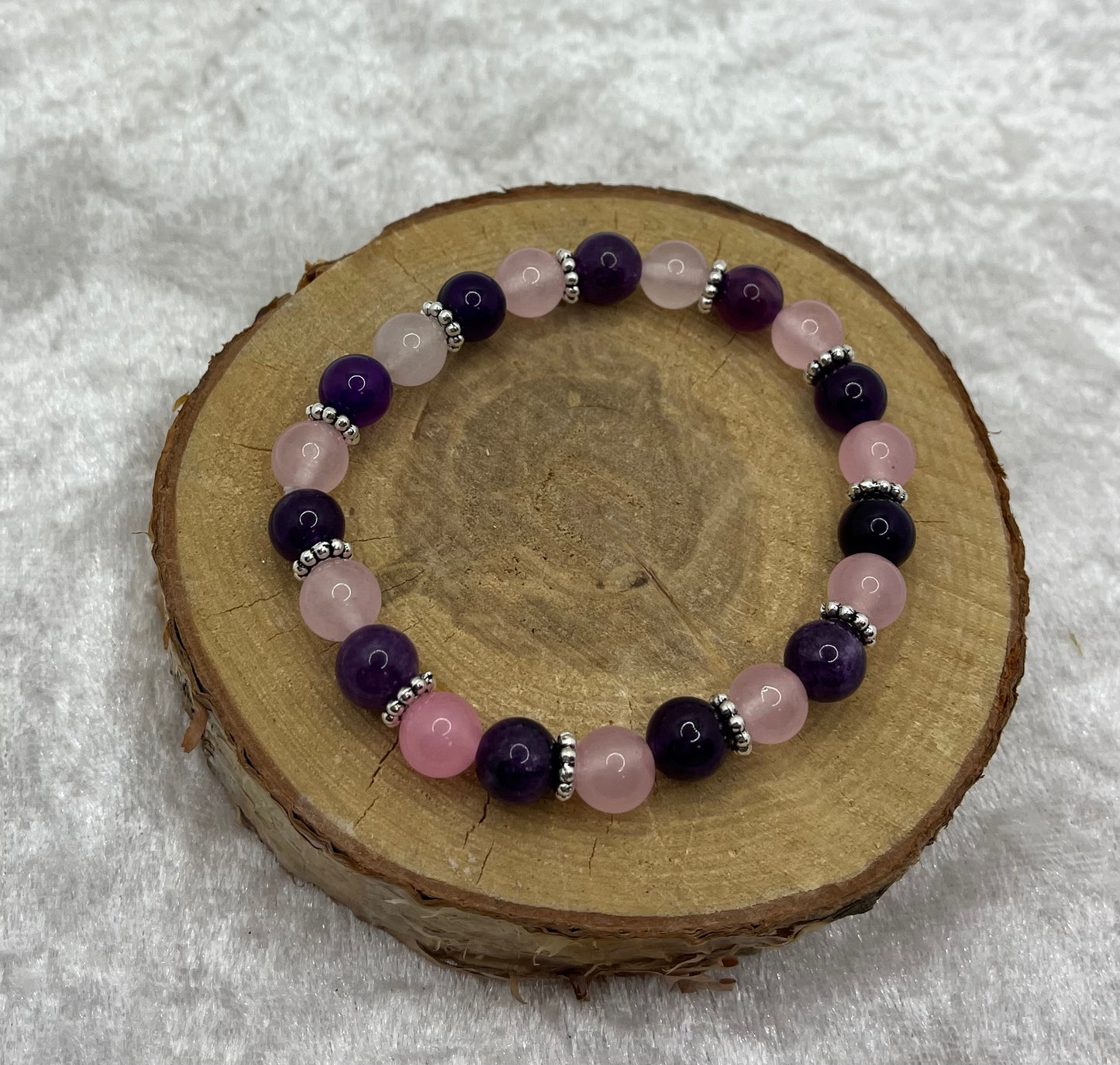 Bracelet Stress et Angoisse en Pierre Naturelle Quartz Rose et Améthyste - Fait Main