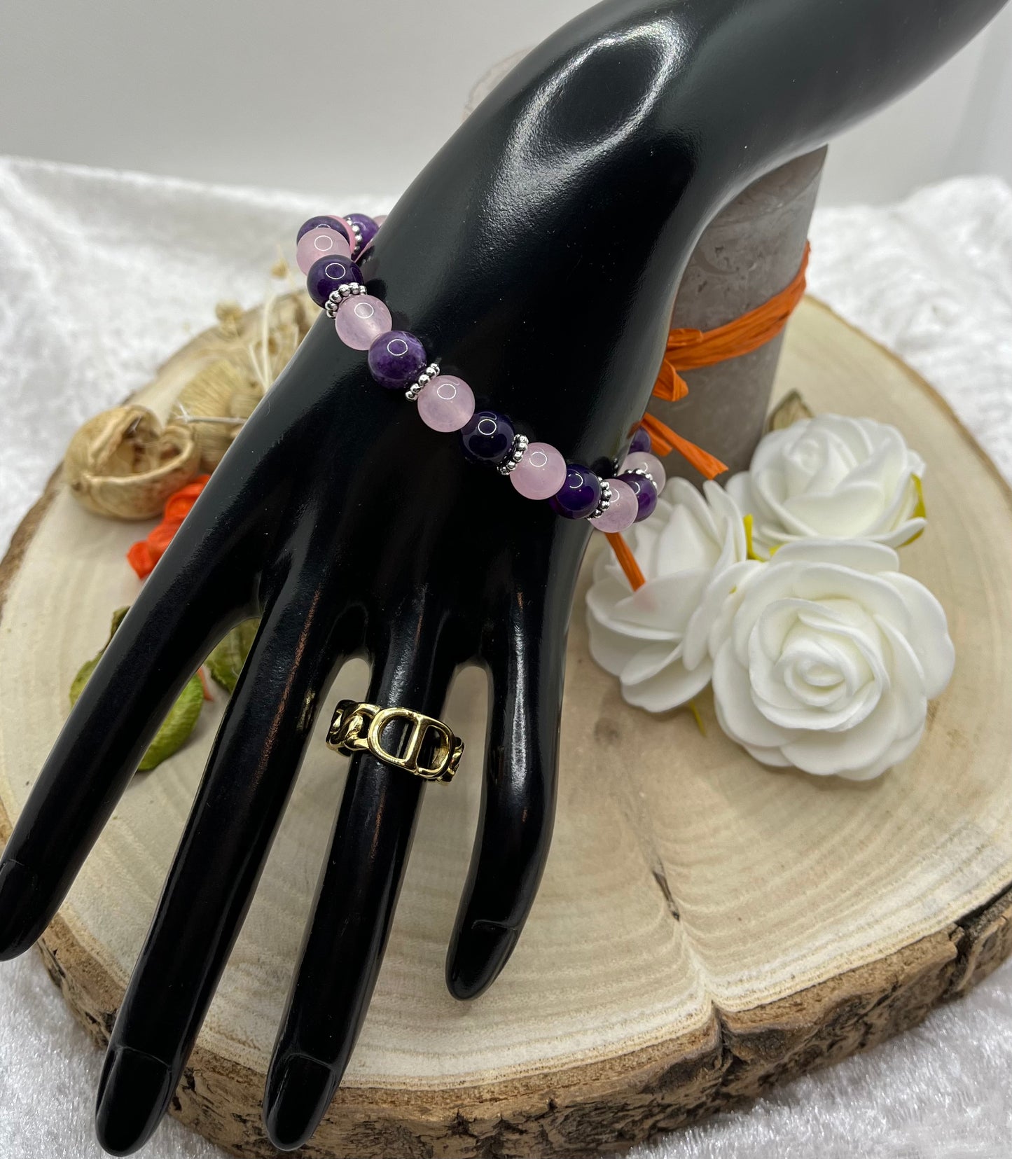 Bracelet Stress et Angoisse en Pierre Naturelle Quartz Rose et Améthyste - Fait Main