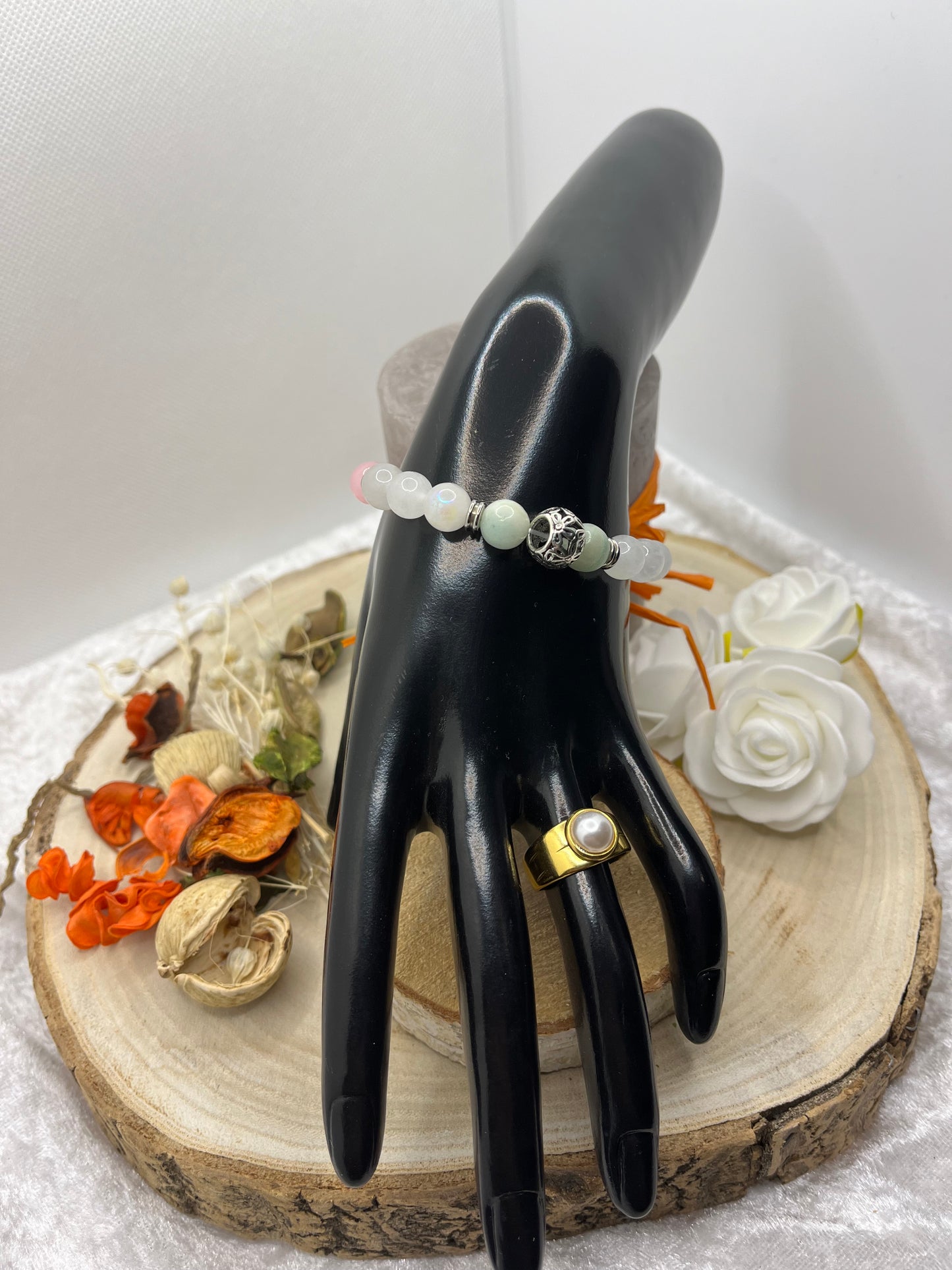 Bracelet Pierres Naturelles d'Amour et Tendresse - Amazonite, Quartz rose et Pierre de Lune - Fait Main