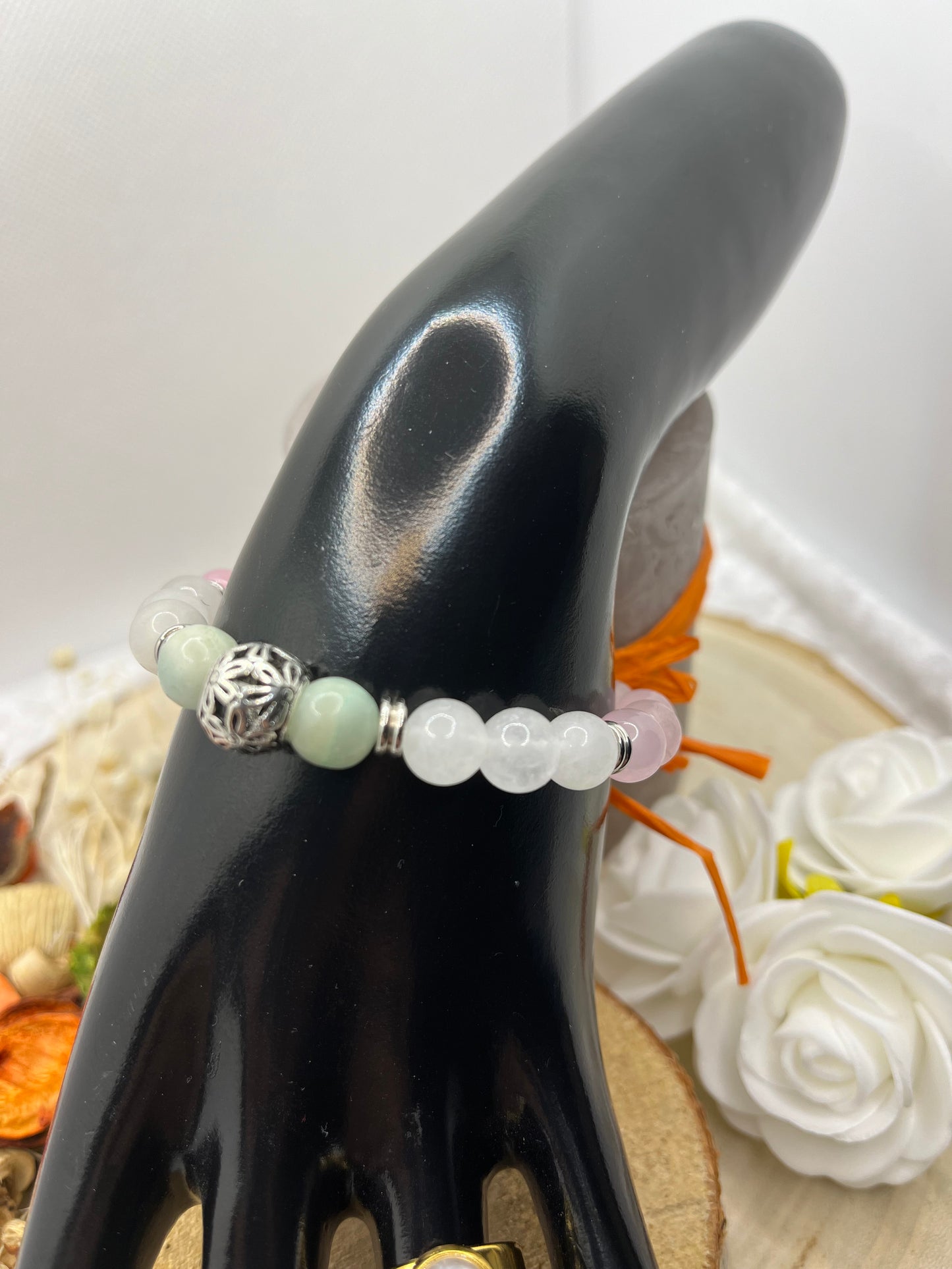 Bracelet Pierres Naturelles d'Amour et Tendresse - Amazonite, Quartz rose et Pierre de Lune - Fait Main