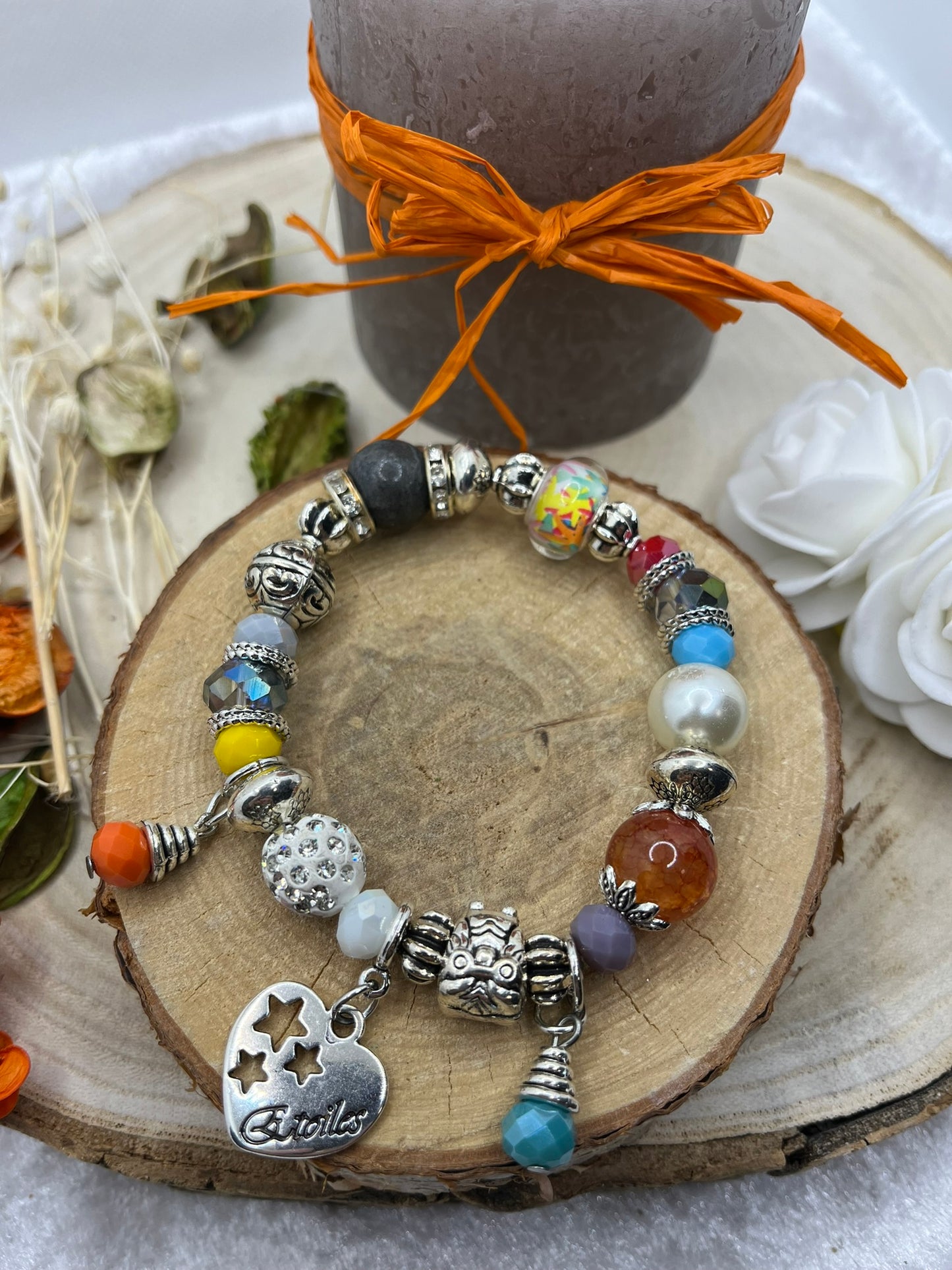 Bracelet fantaisie très chic mode ornés de pendentif coeur - acier inoxydable