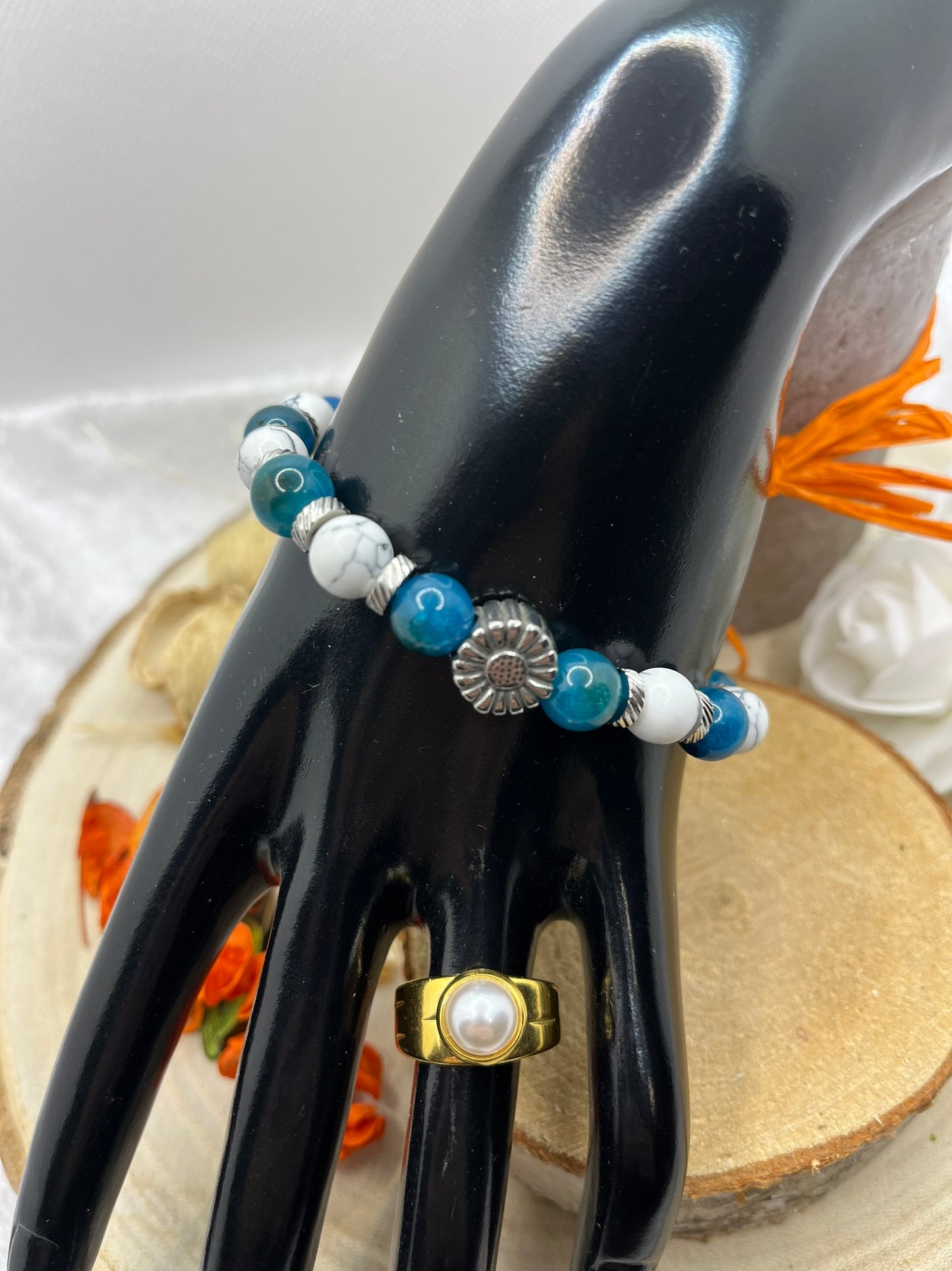 Bracelet Perte de Poids - Howlite et Apatite Bleue - Séparateur en Acier inoxydable.