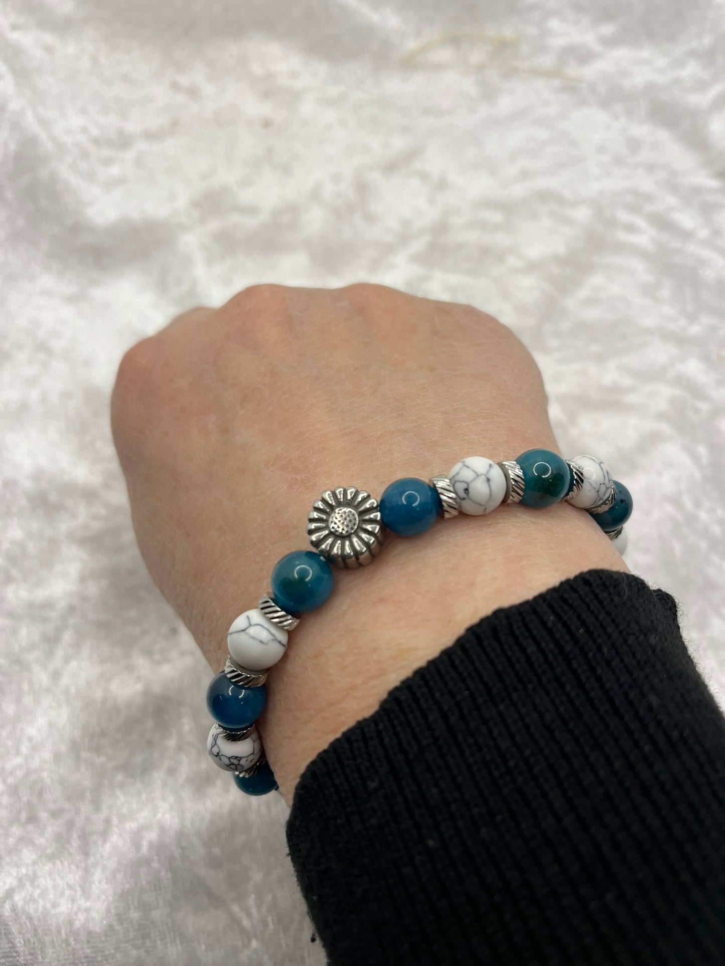 Bracelet Perte de Poids - Howlite et Apatite Bleue - Séparateur en Acier inoxydable.