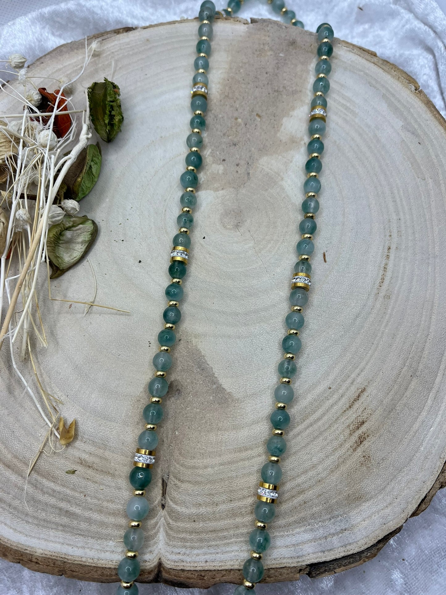 Cordon à Lunette en Perles de Pierres Naturelles Jade vert - Fait Main