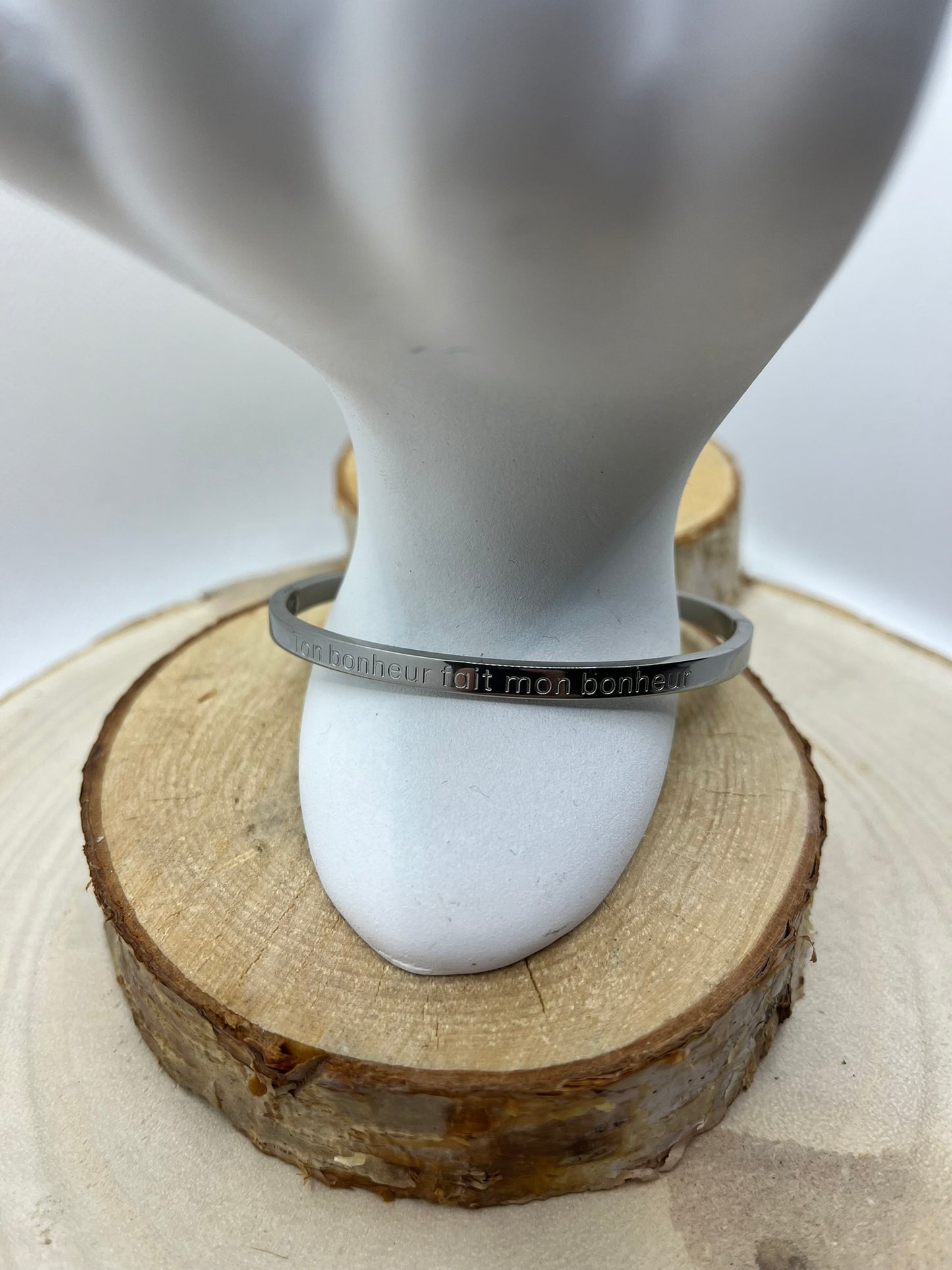 Bracelet Jonc à message ( Ton bonheur fait mon bonheur ) - Acier inoxydable en argenté