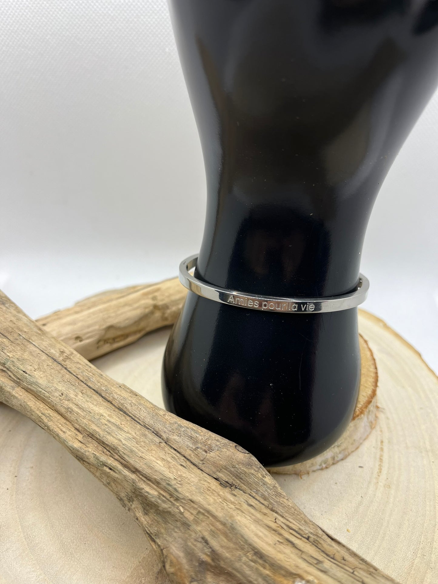 Bracelets Jonc à Message ( Amie pour la vie ) - Acier inoxydable en doré ou en argenté