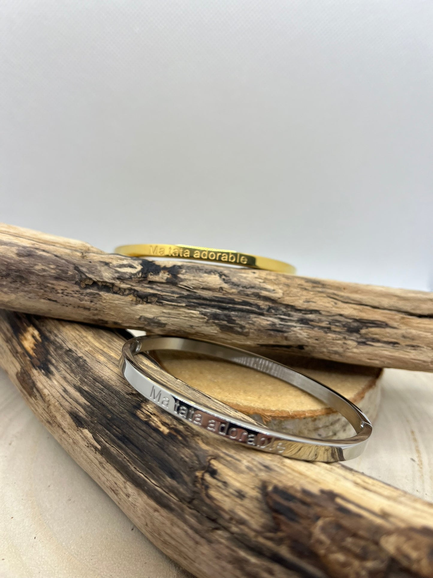 Bracelet Jonc à message ( Ma tata adorable ) - Acier inoxydable en doré ou en argent