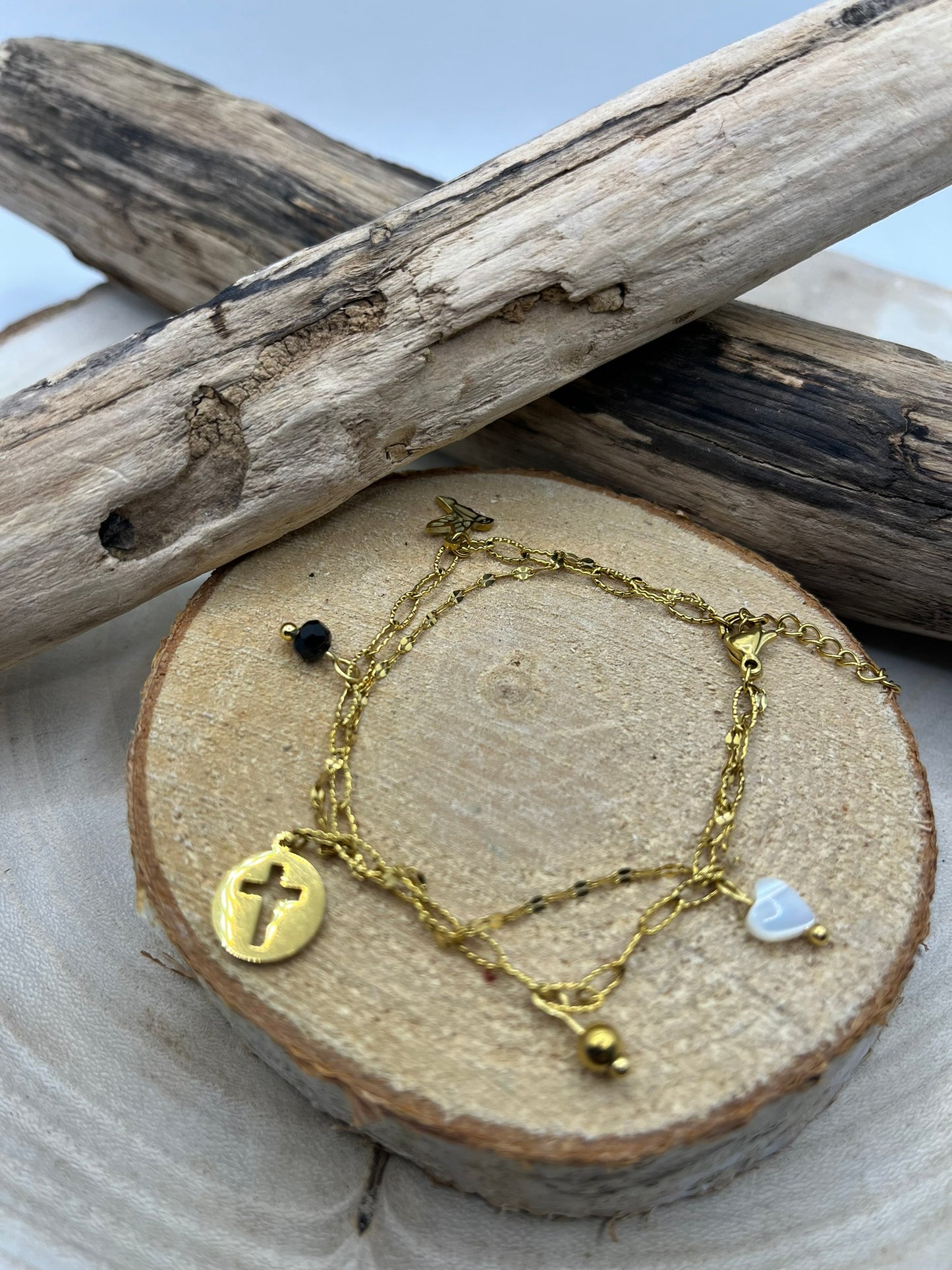 Bracelet chaines fine et ces pendentif - Acier Inoxydable - Doré