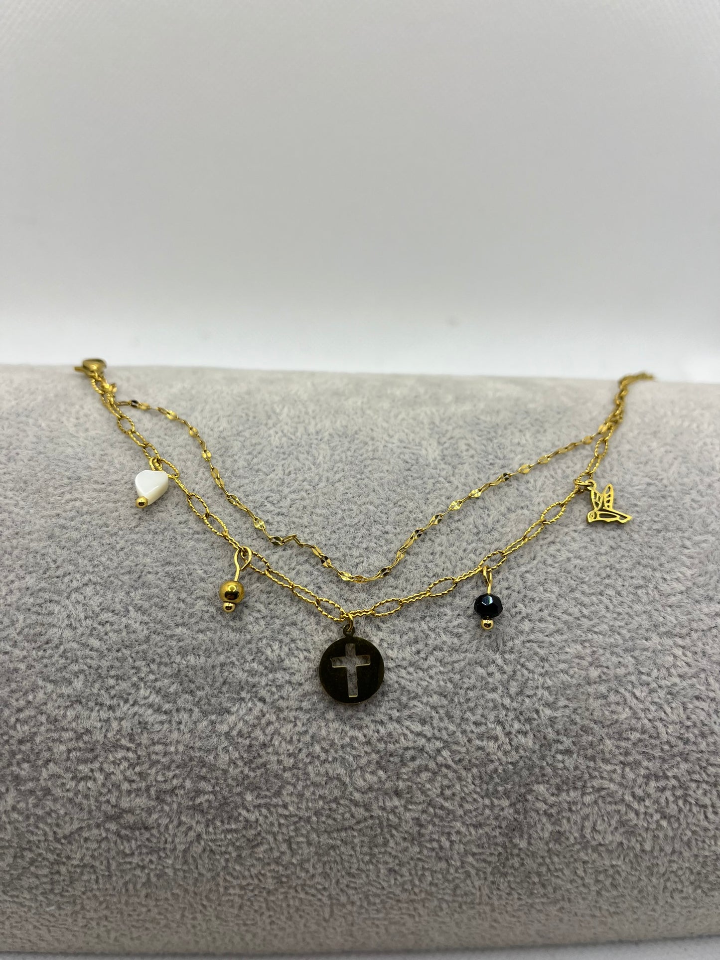 Bracelet chaines fine et ces pendentif - Acier Inoxydable - Doré