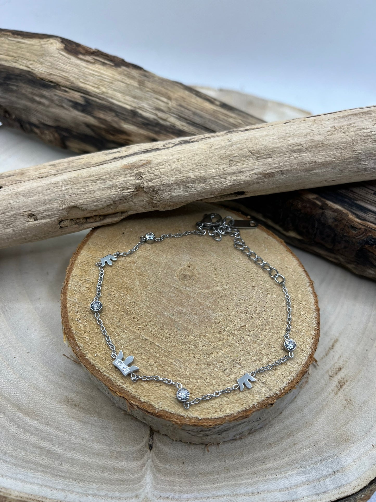 Bracelet Chaine fine avec des strass brillant - Acier inoxydable - Argenté