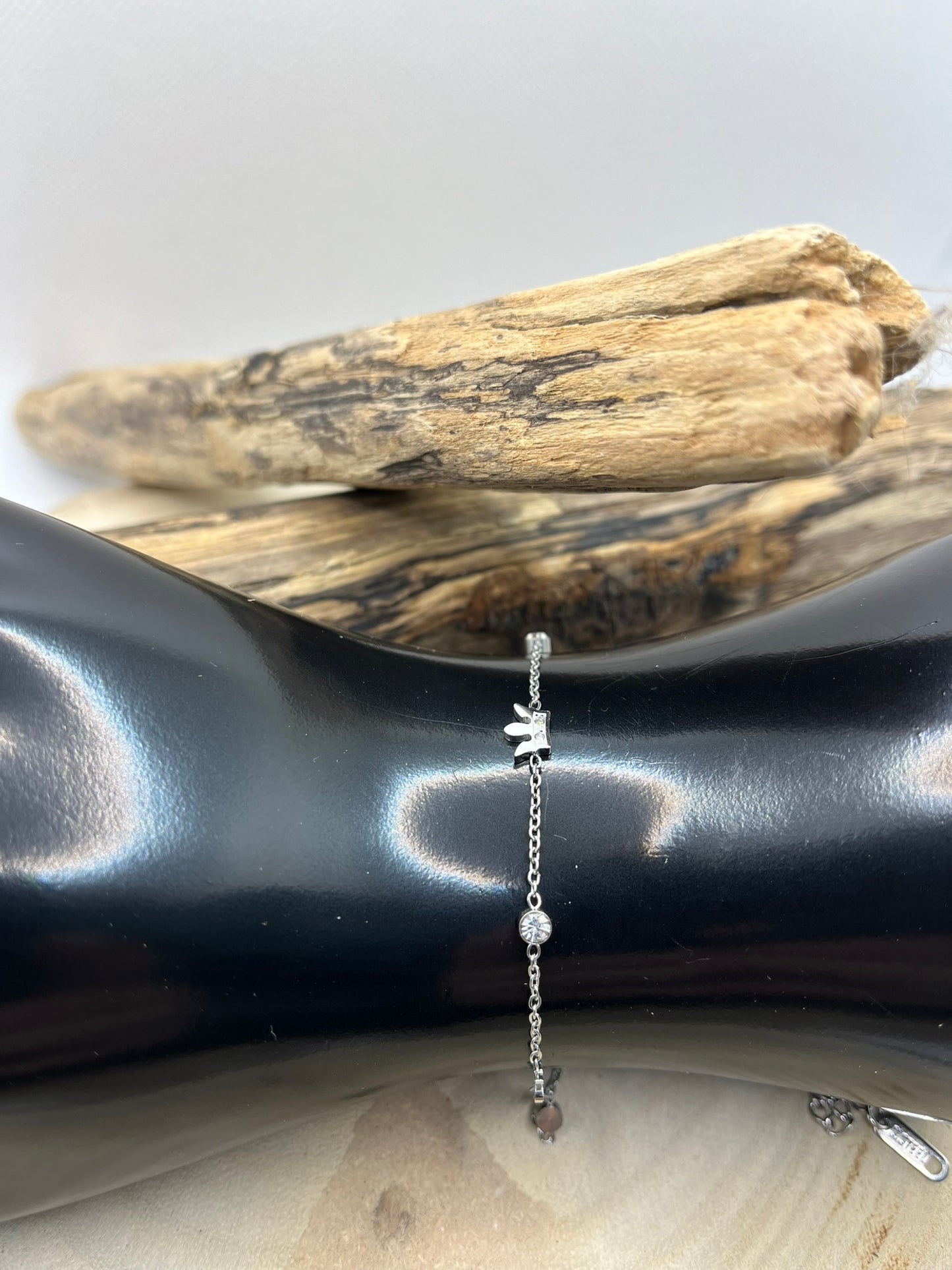 Bracelet Chaine fine avec des strass brillant - Acier inoxydable - Argenté