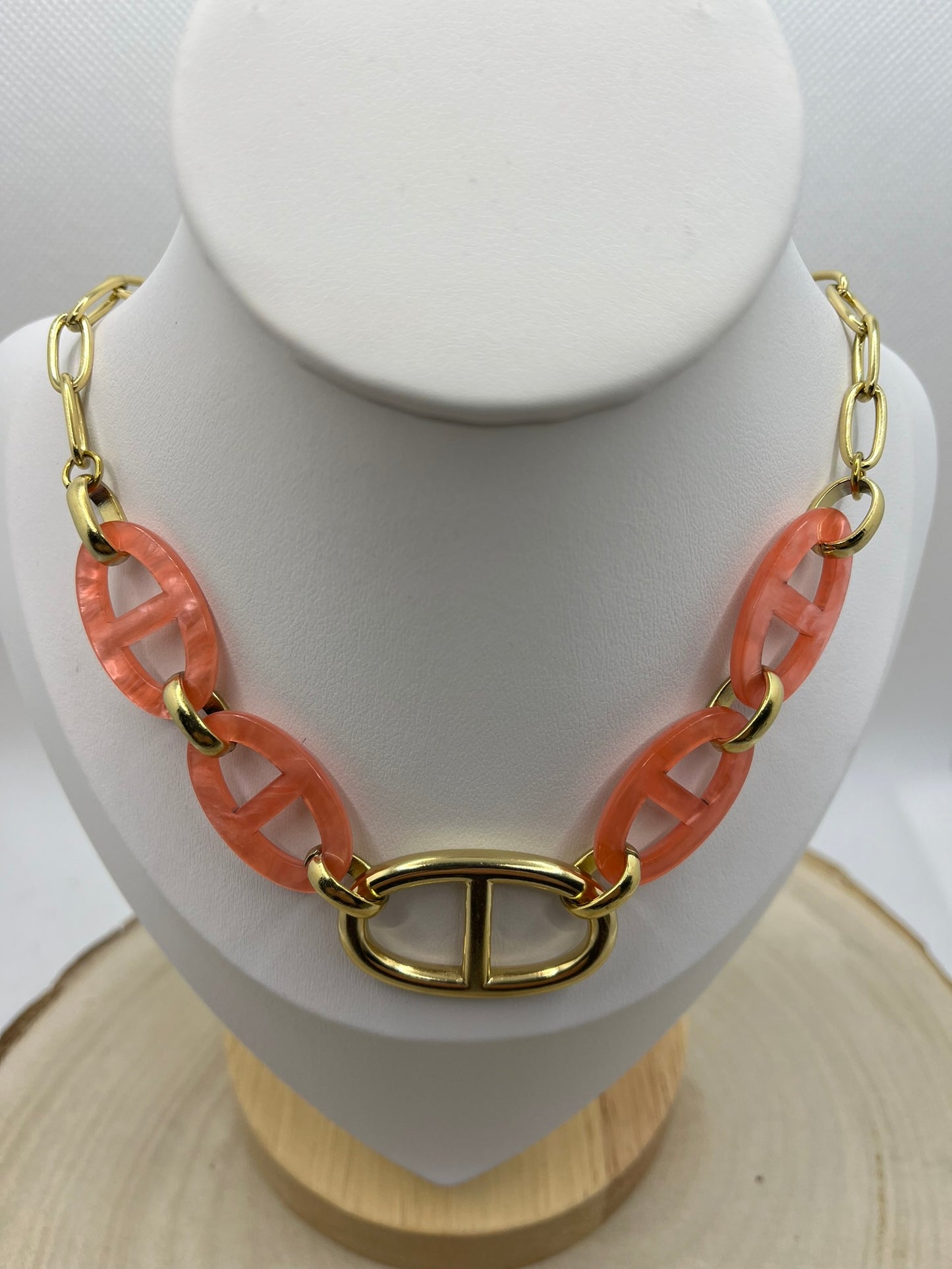 Collier Chaîne avec gros maillon et ses Maillon rose