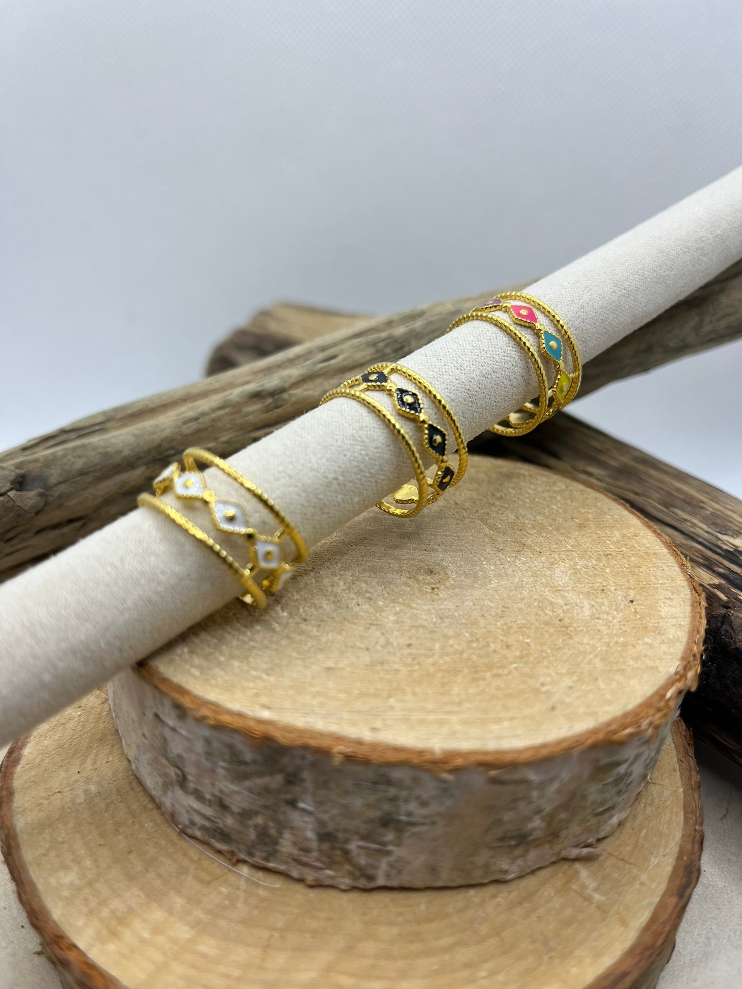 Bague règlable en acier inoxydable doré -idée cadeau - existe en 3 Couleurs blanc, noir et multicouleur