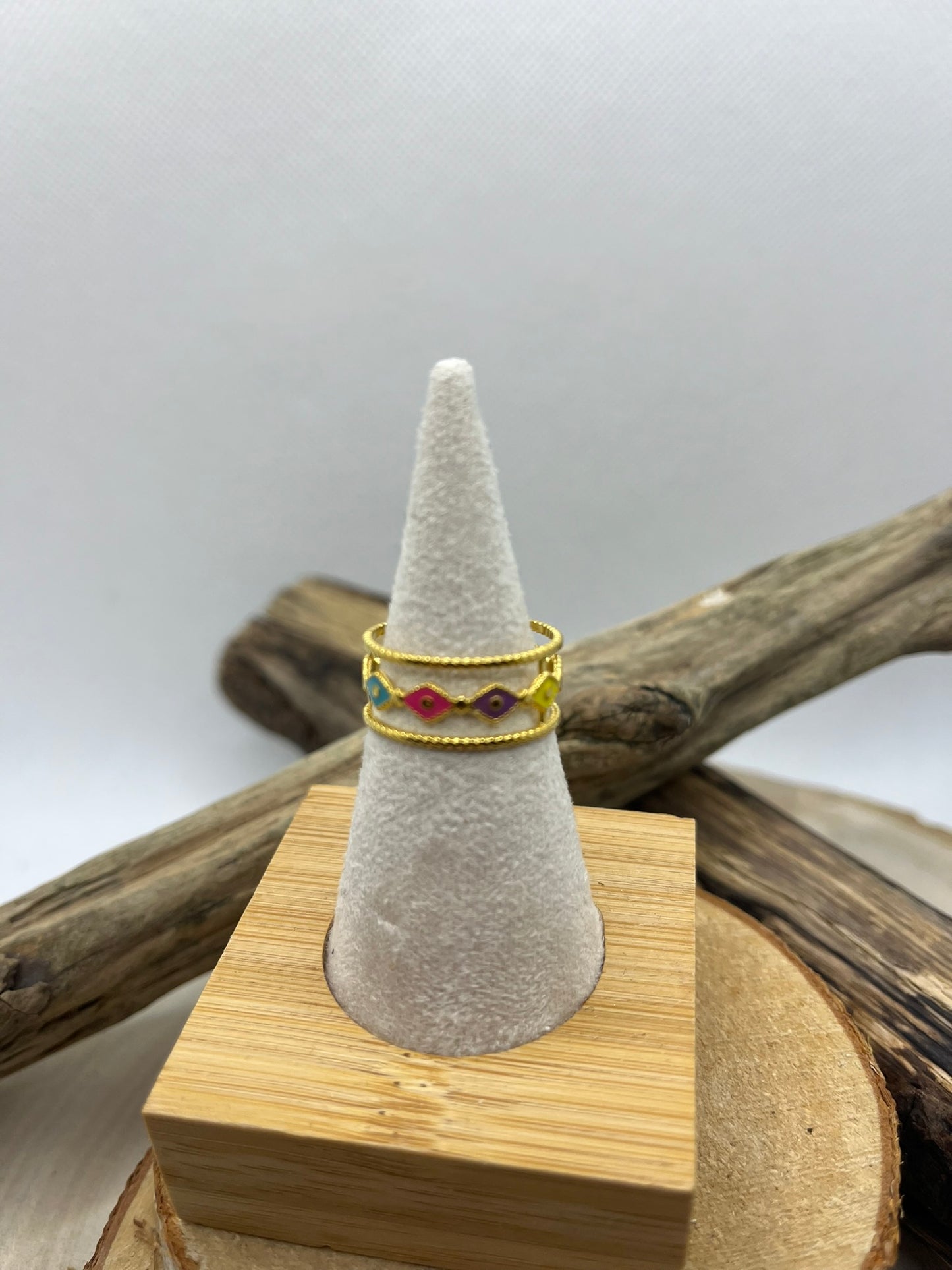 Bague règlable en acier inoxydable doré -idée cadeau - existe en 3 Couleurs blanc, noir et multicouleur