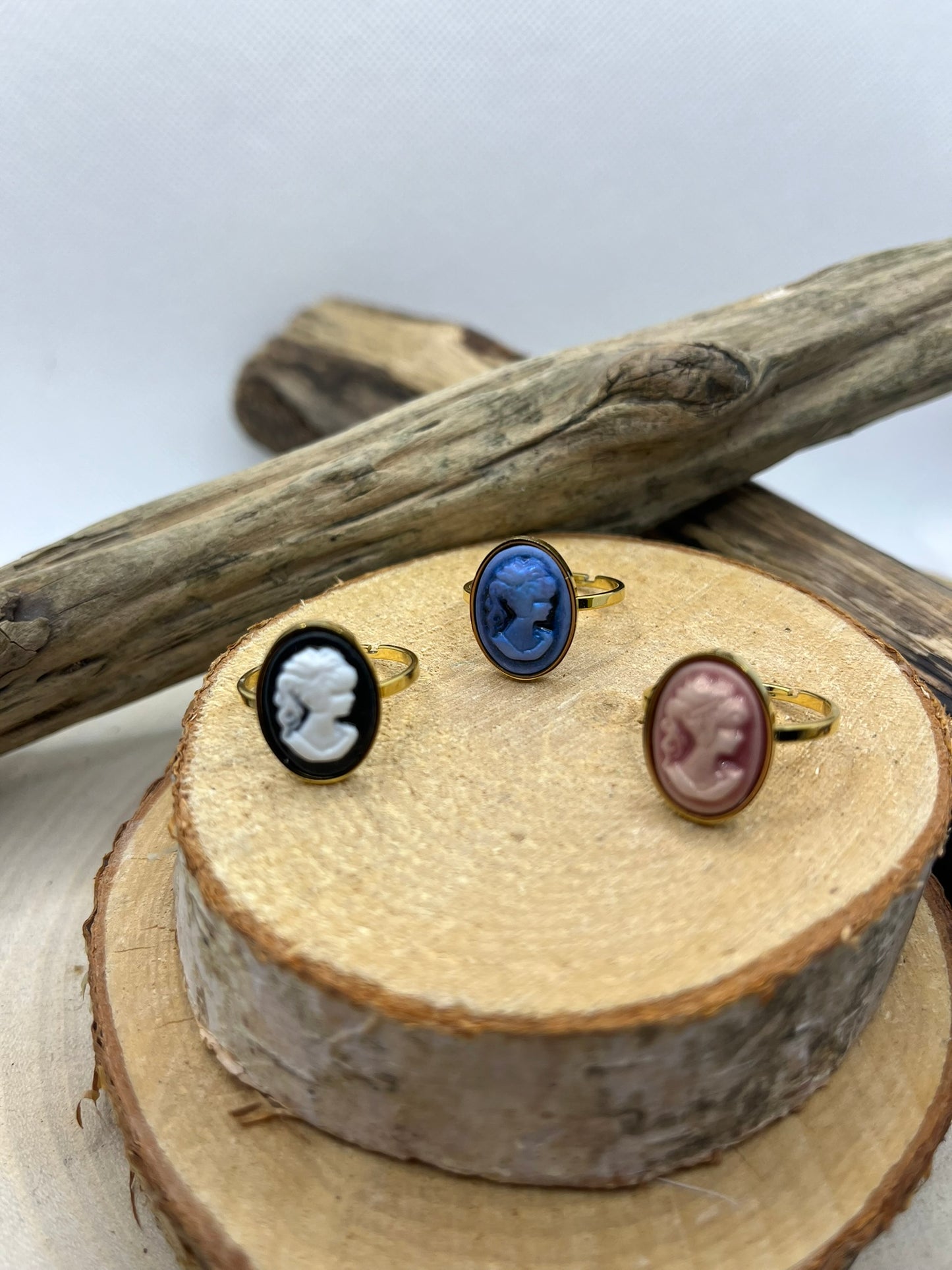 Bague réglable camé acier inoxydable doré existe en 3 Couleurs - noir - rose et bleu