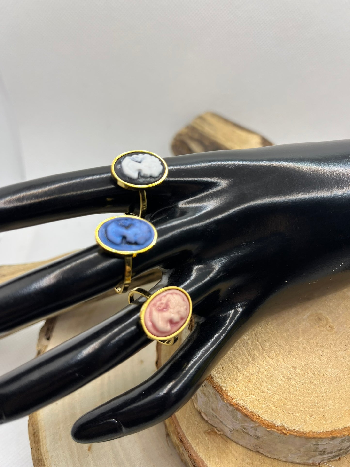 Bague réglable camé acier inoxydable doré existe en 3 Couleurs - noir - rose et bleu
