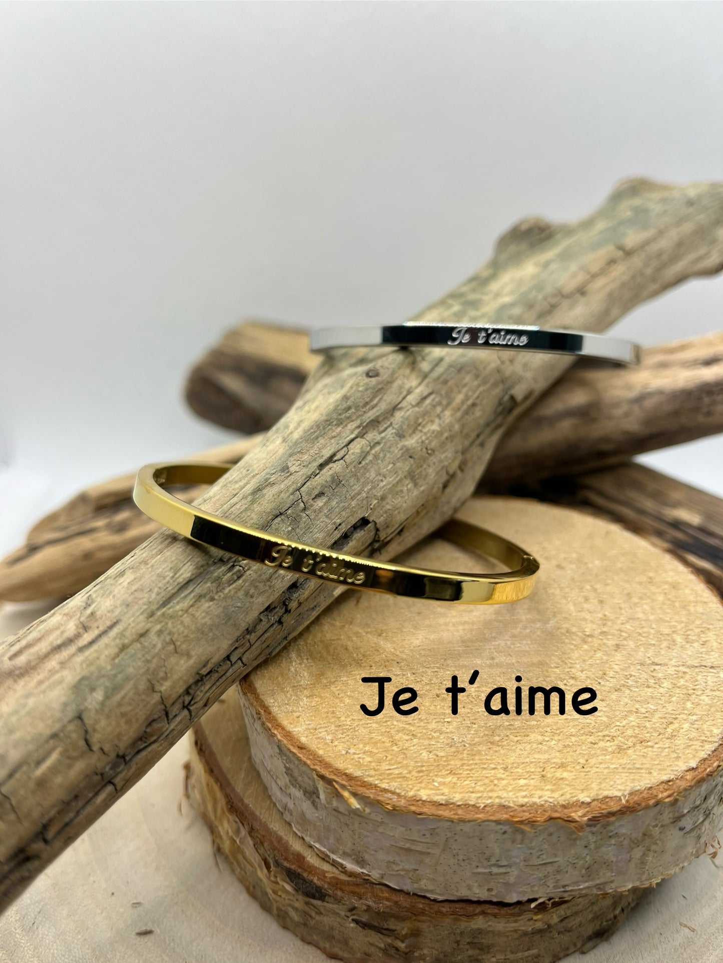Bracelets Jonc à message ( Je t'aime ) - Acier inoxydable en doré ou en argenté