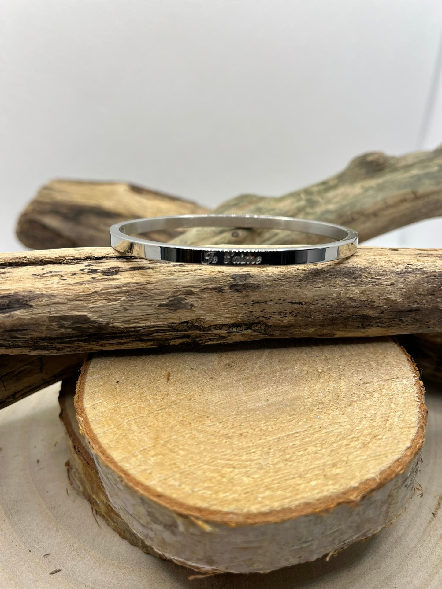 Bracelets Jonc à message ( Je t'aime ) - Acier inoxydable en doré ou en argenté