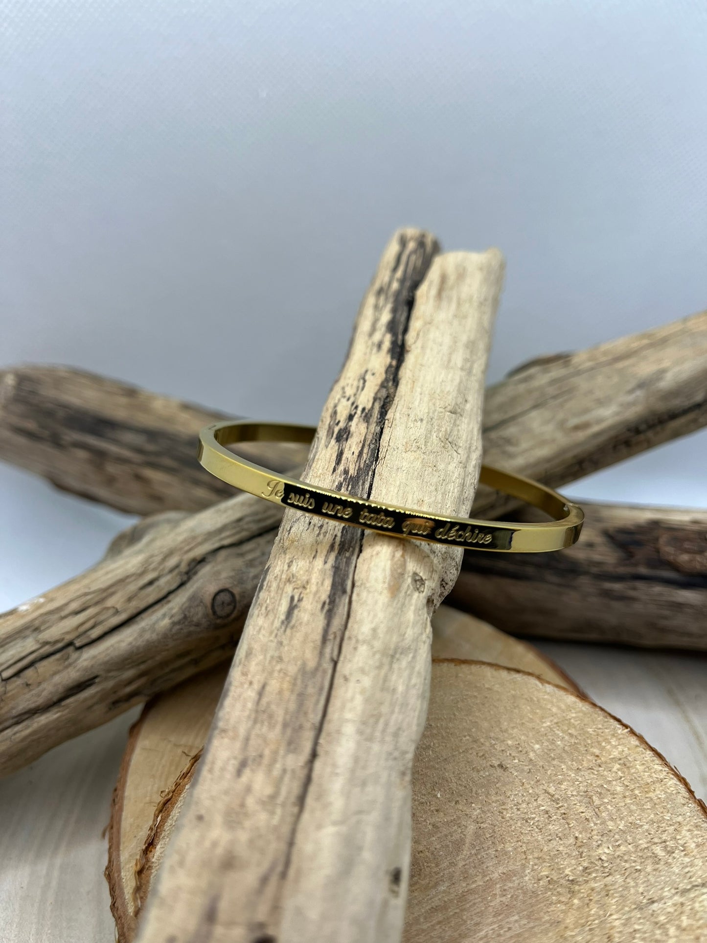 Bracelet Jonc Message personnalisée ( Je suis une tata qui déchire ) - Acier Inoxydable doré ou en argenté