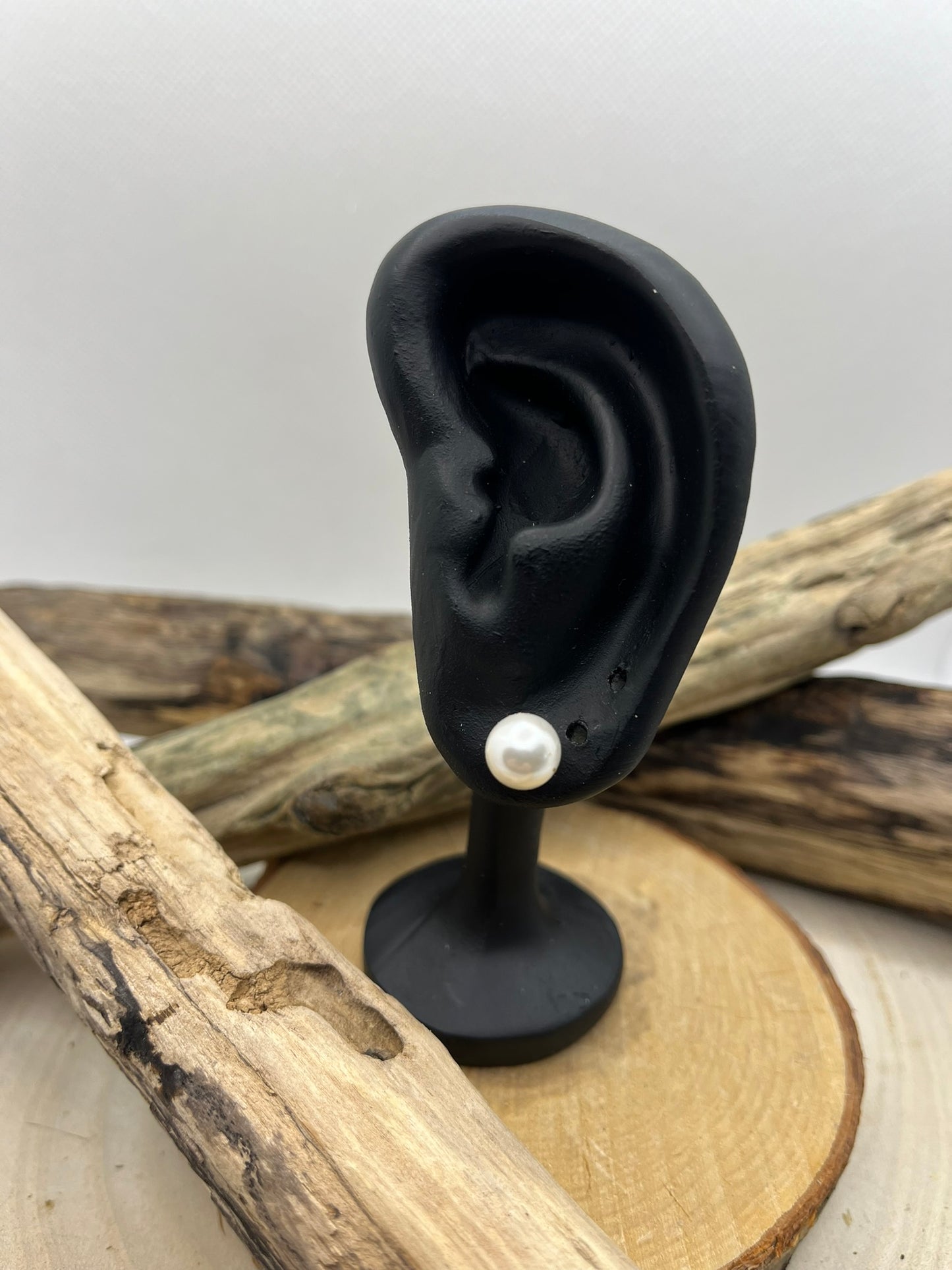 Boucles d'oreilles perles couleur nacre tige doré et perles acier inoxydable Argenté