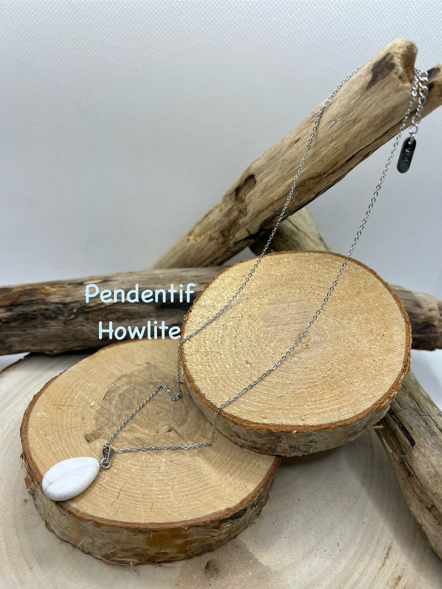 Collier Chaine fine Argenté - Pendentif Goutte en Pierre Naturelle Howlite