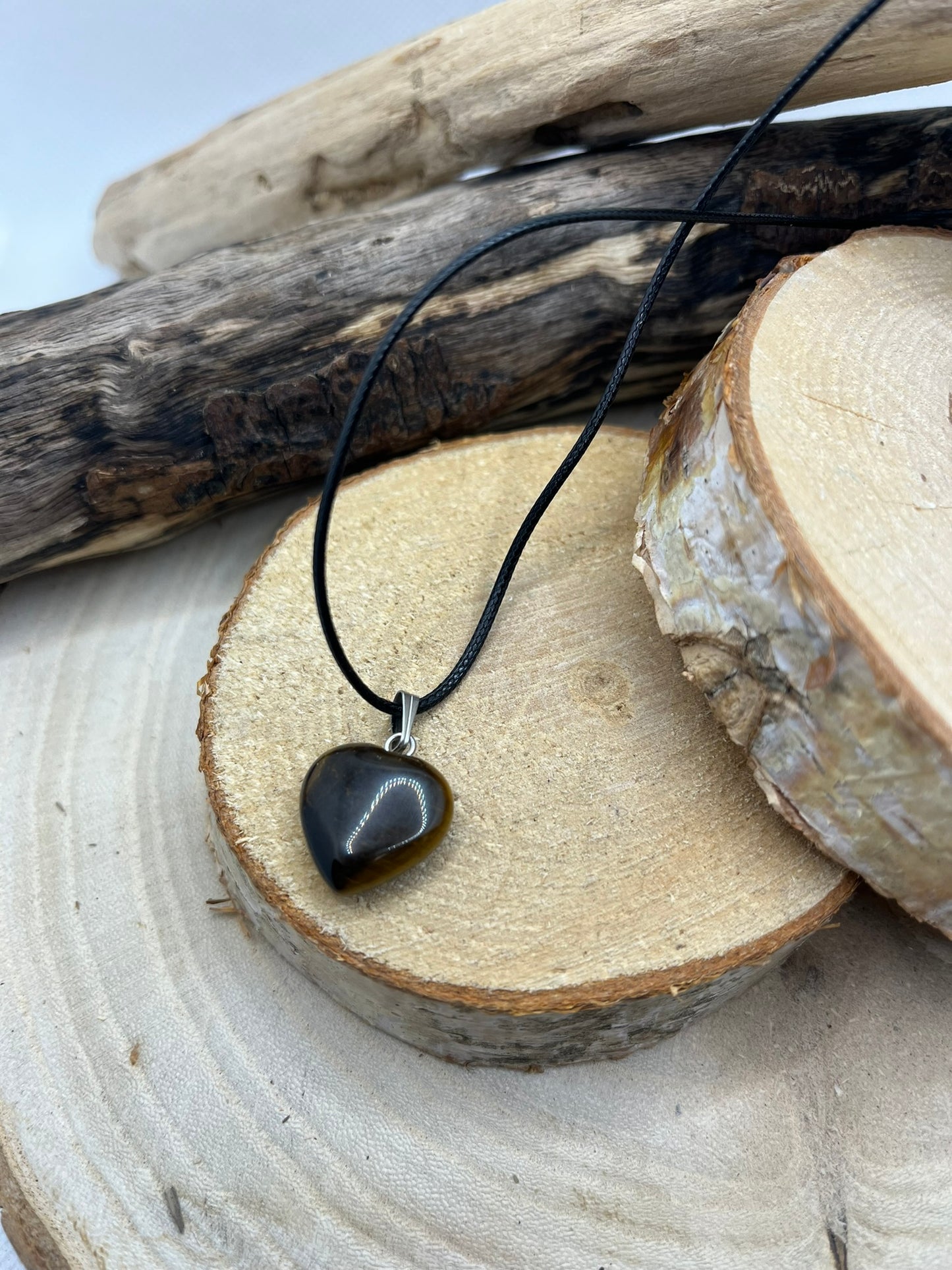 Collier sur Cordon - Pendentif Coeur en Pierre Naturelle Oeil de Tigre