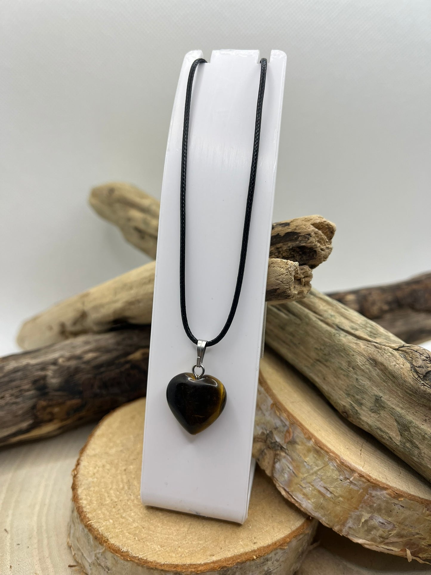 Collier sur Cordon - Pendentif Coeur en Pierre Naturelle Oeil de Tigre
